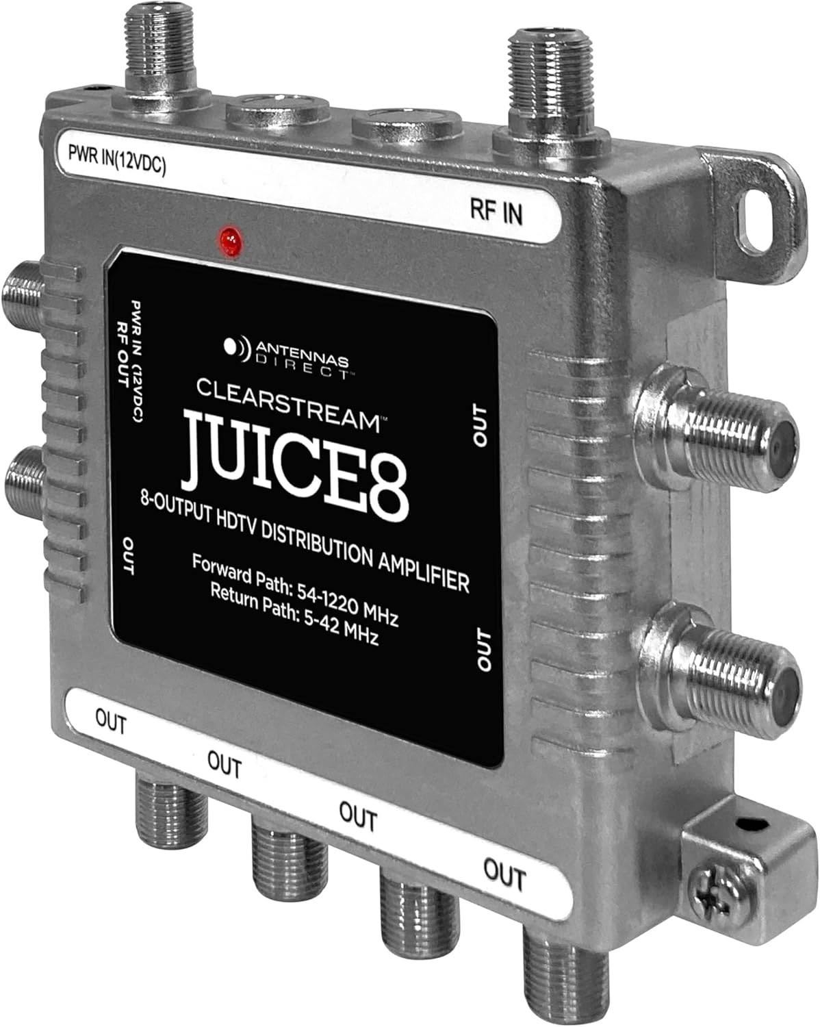 Antennas Direct JUICE8 TV Antenna Distribution Amplifier, 8-Output, Weatherproof, Silver