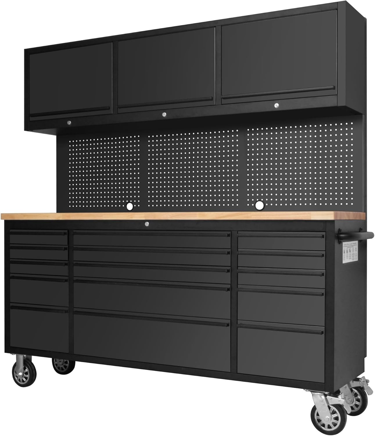 CT Copper Tailor 72-inch Tool Chest Cabinet Rolling Garage Workbench with 15 Storage Drawers and Wheels, 3 Upper Cabinet, Pegboard, Steel Large Tool Box,Matte Black