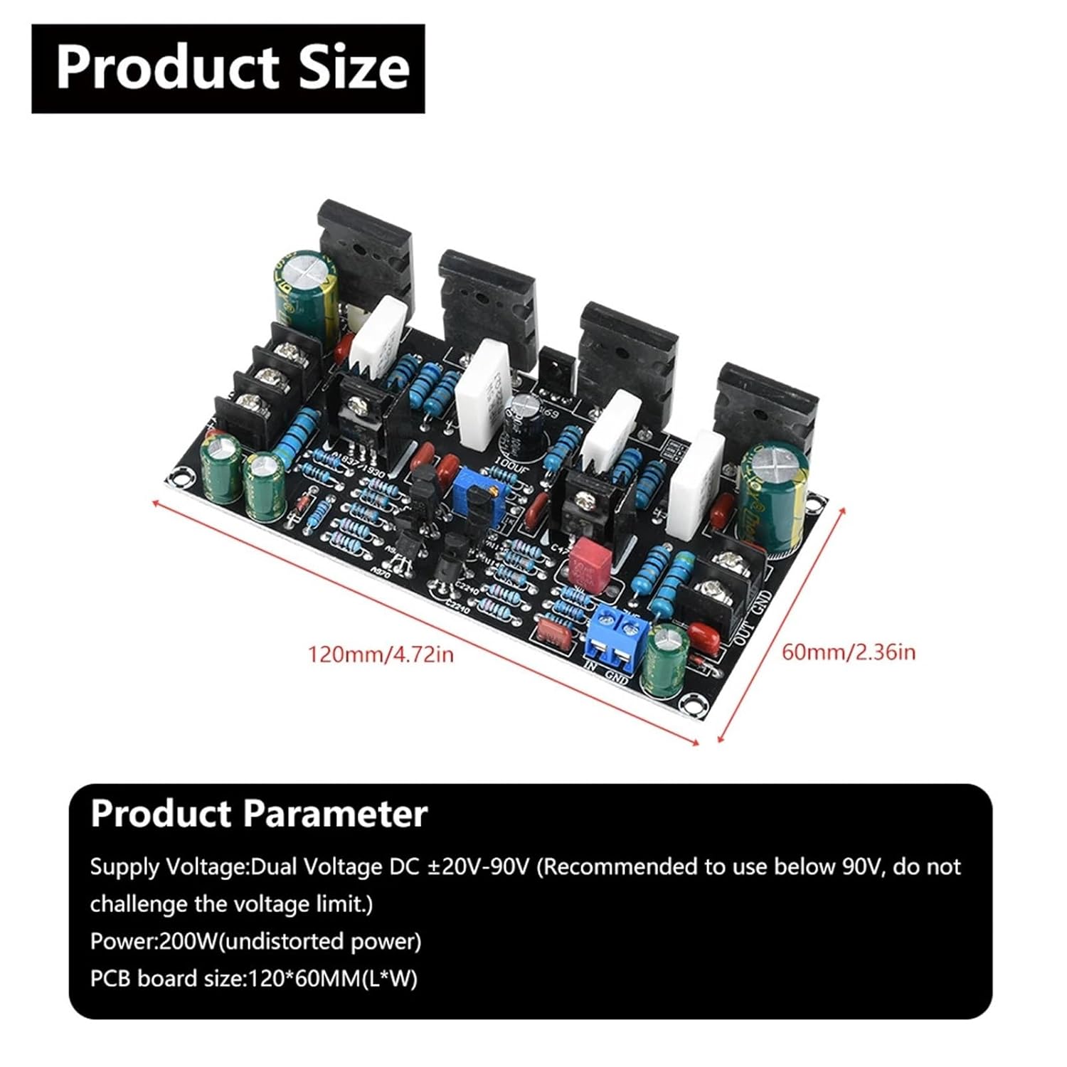 Mono 200W Digital Sound Power Amplifier Board 20-90V Positive Negative Dual Voltage A1943/C5200 Rear Amplifier Module