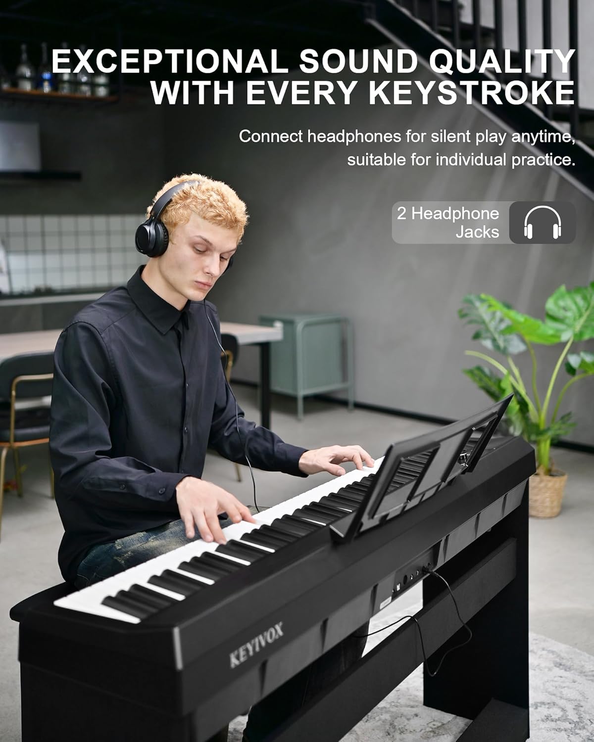 S-200 Beginner Keyboard Piano - 88 Key Full-Size Weighted Digital Piano, Portable Electric Piano with Sustain Pedal, Power Supply, Dual Headphone Jack, USB-MIDI, and MP3 Player,Black