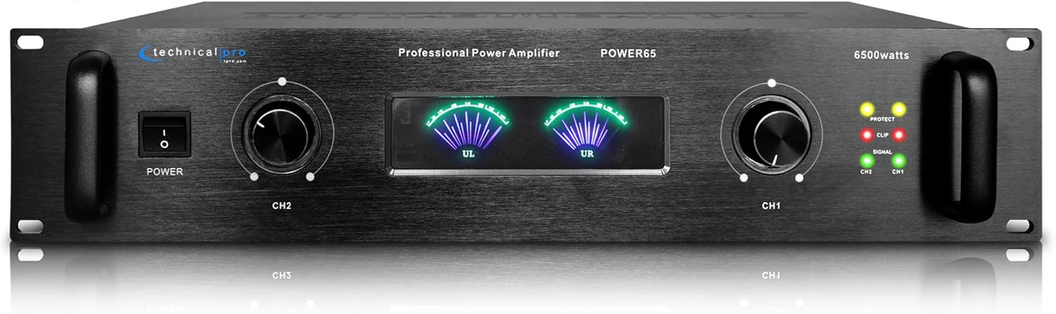 Technical Pro Professional Portable PA System, 2 Channel Digital Stereo Power Amplifier with 6500 Watts Power Audio Amplifier, for Home Speaker System