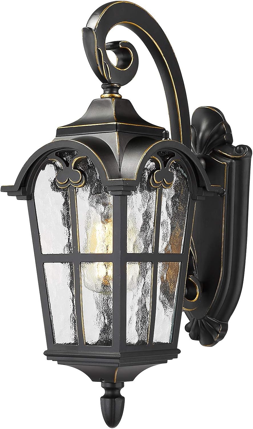 Emliviar Outdoor Light Fixtures Wall Mount - Vintage Large Exterior Light Fixture for Porch 17.5 Inch, Black Finish with Water Glass Shade, WE215B BG