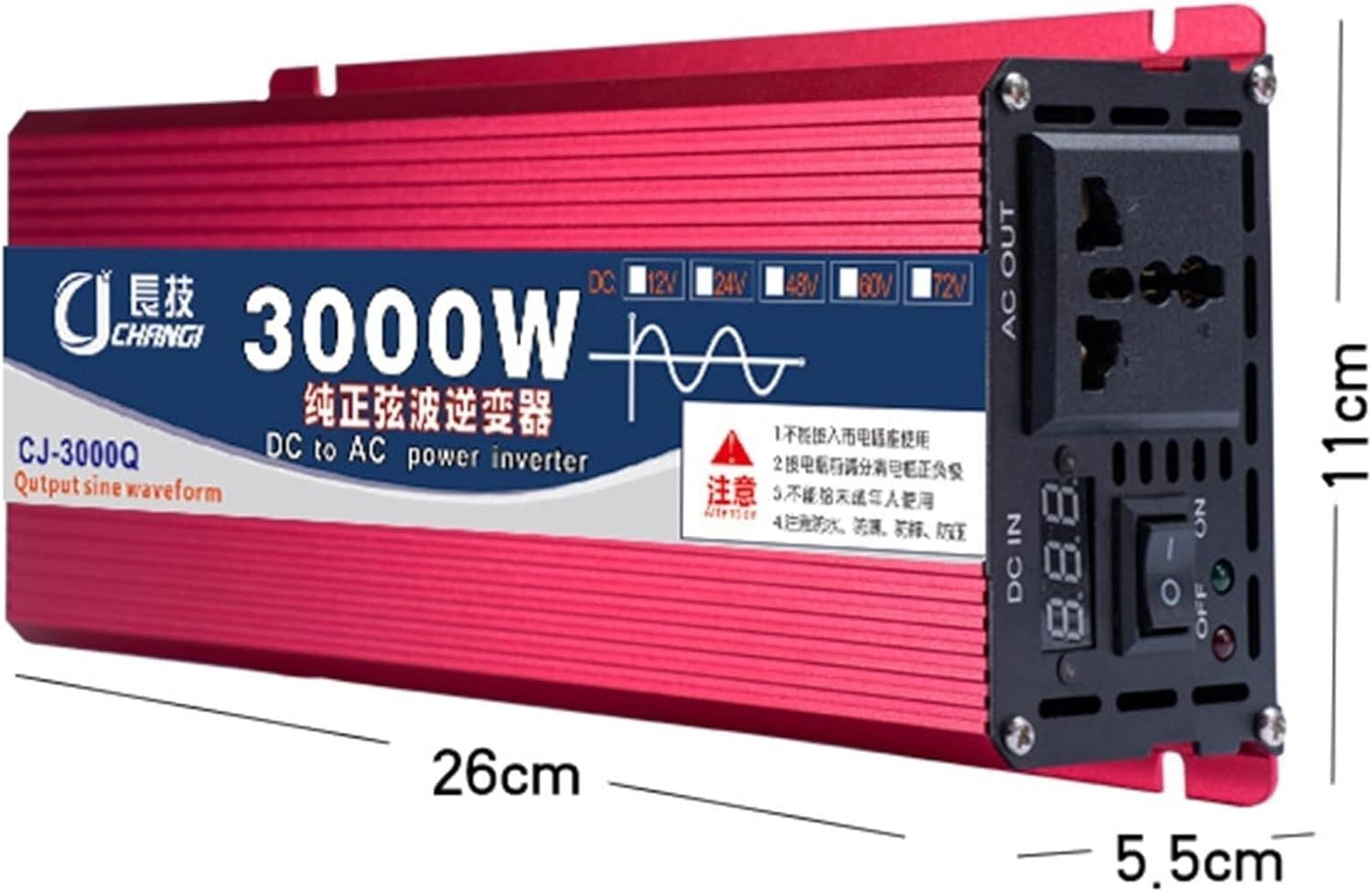 Pure Sine Wave Power Inverter 1600W 2200W 3000W DC 12v 24v 48v 60v to AC 110V/220V Converter with LCD Display and Outlets AC outlets for RV Truck Car 1600W-24Vto110V(60vto110v,3000W)