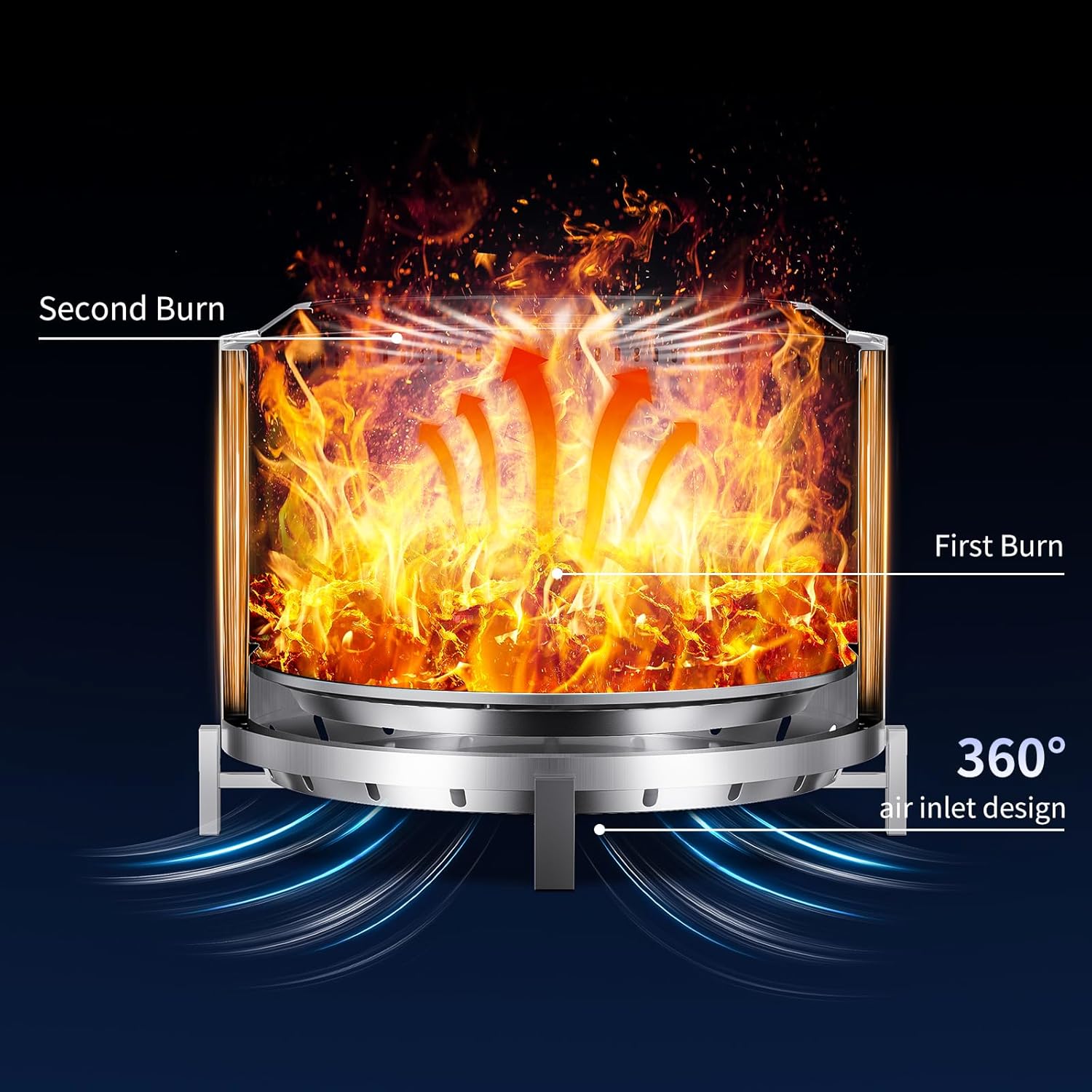 27 inch Stainless Steel Smokeless Fire Pit, Outdoor Smokeless Firepit, Wood Burning Fire Pits for Camping, Bonfire, Low Smoke Firepit for Outside (Vertical Hole)