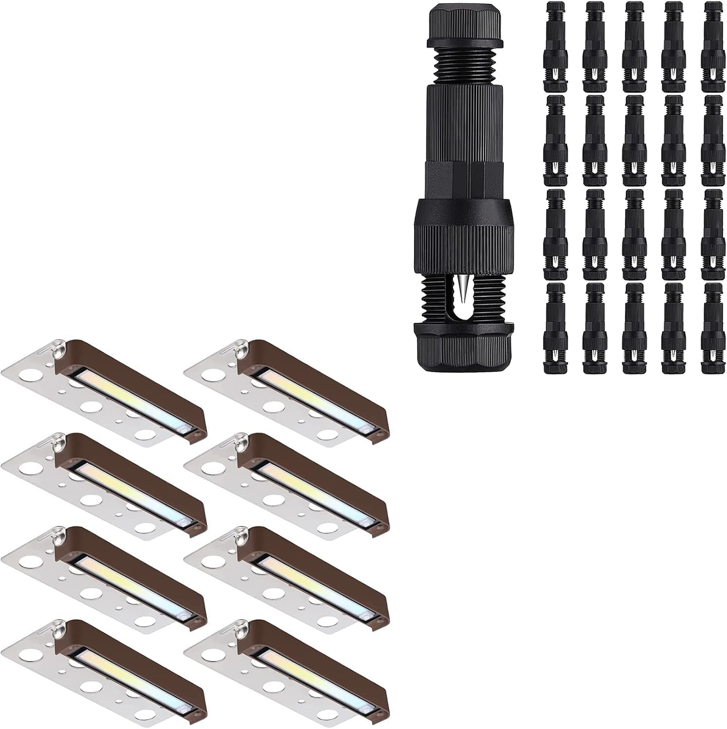 LEONLITE 5CCT 7 Inch LED Hardscape Lighting Swivel Bundle Low Voltage Wire Connectors, 8-Pack Retaining Wall Light, 12V AC/DC, 4.5W, ETL & 20-Pack Fastlock Wire Connectors for Landscape Lighting