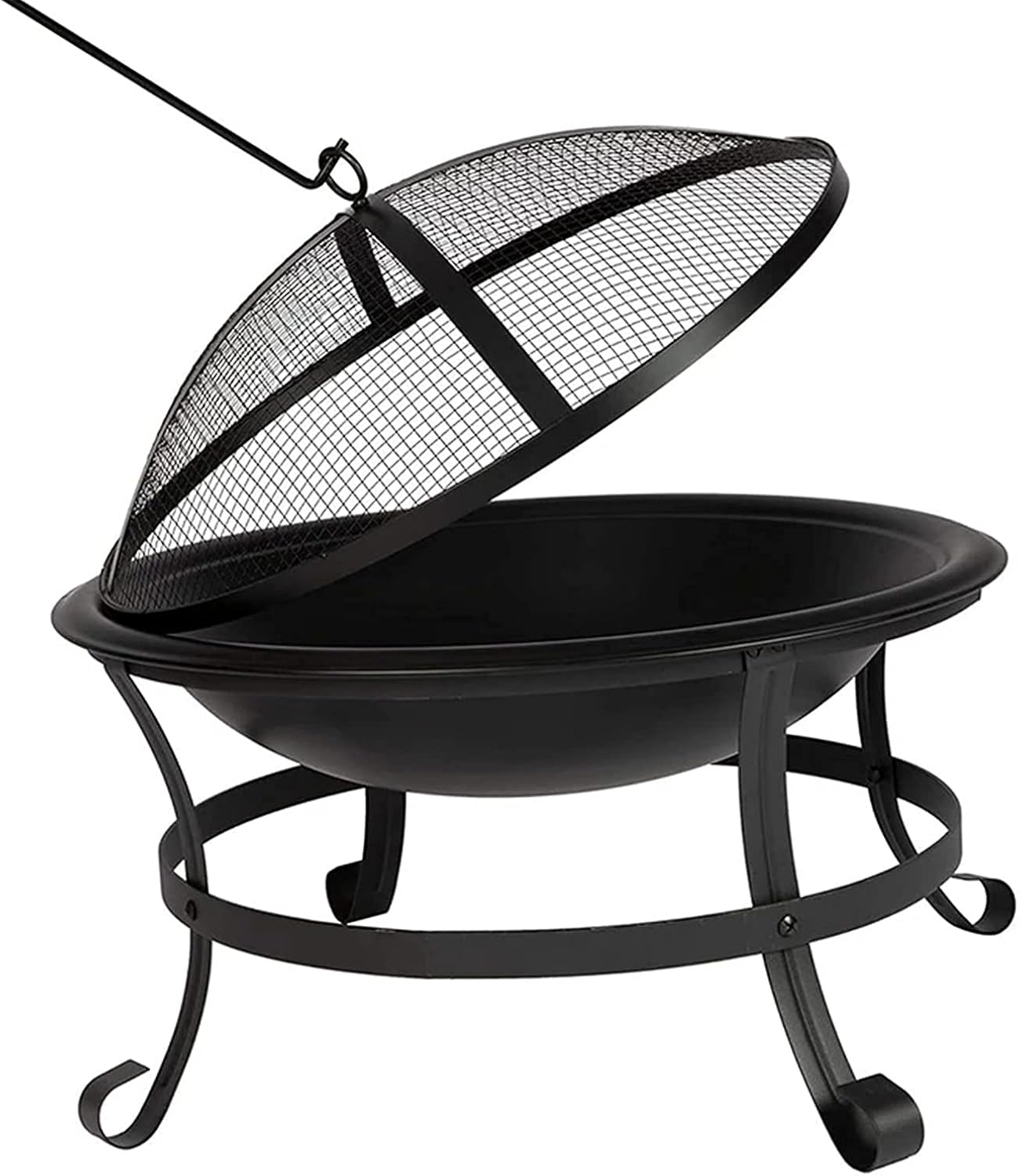 Outdoor Fire Brazier Outdoor Wood Burning BBQ Grill Firepit Bowl Mesh Cover Patio Steel Fire Pit Bonfire Easy to Use