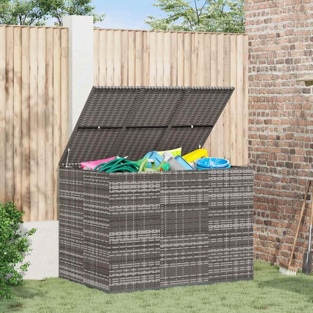 Large Rectangular Gray PE Rattan Cushion Box for Outdoor Patio Garden Storage, Weather-Resistant Deck Furniture