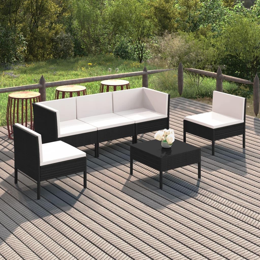 6 Piece Patio Lounge Set with Cushions Poly Rattan Black,Comfortable and Durable Patio Lounge Set with WeatherResistant PE Rattan for Relaxing Outdoors Patio Furniture, Outdoor Furniture Sets