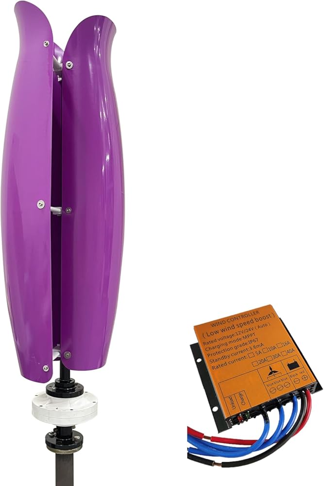 1000W Vertical Wind Turbine Generator AC 12V/24V/48V with MPPT Charge Controller, Home Wind Generator for Home RV Marine Electricity Off Grid System (48V 1000W Purple)