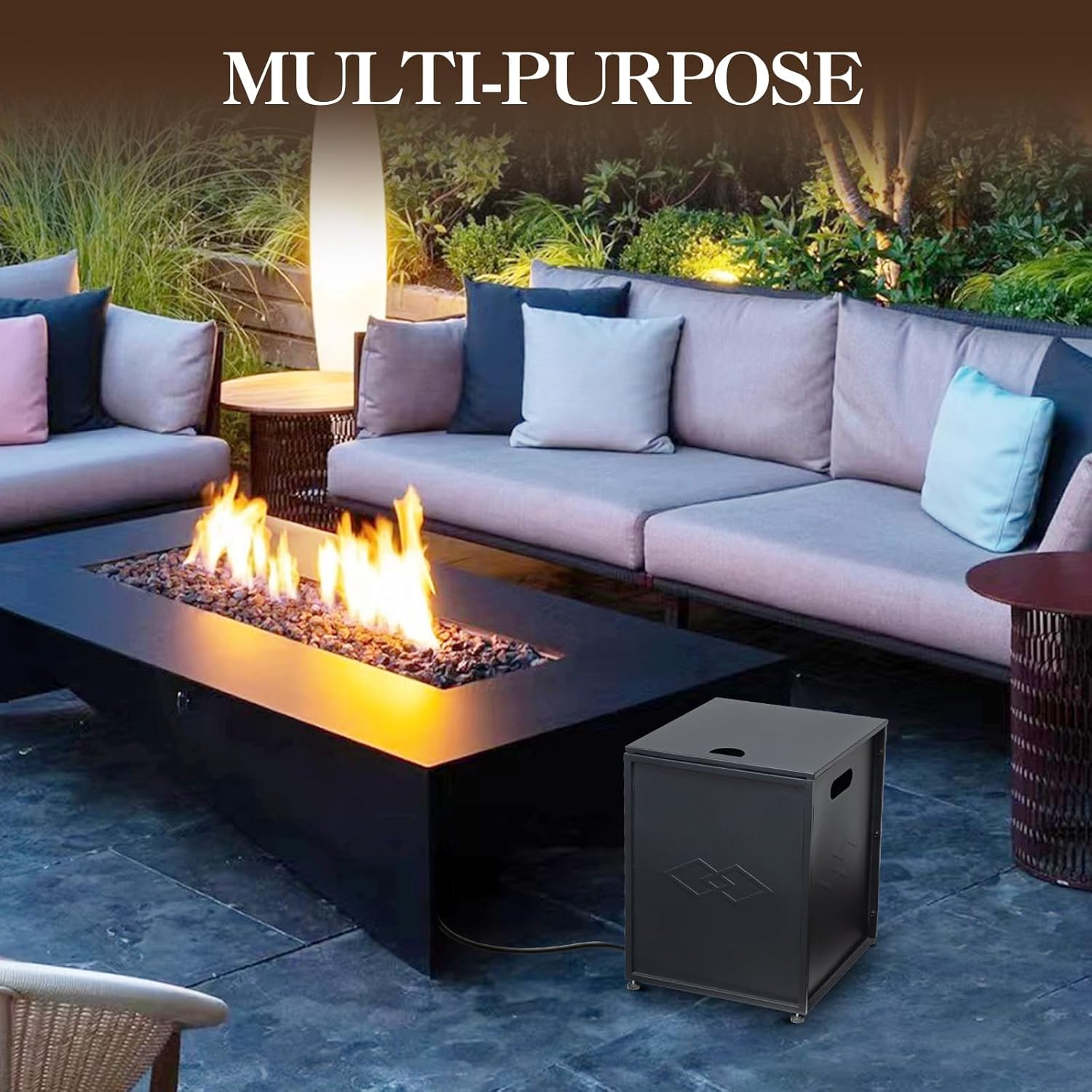 16‘’ Wide Outdoor Propane Tank Cover - 20 Lbs Tank Side Table with Storage, Dual Function for Gas Fire Pit, Grill, Griddle & Stoves Portable Design with Handles