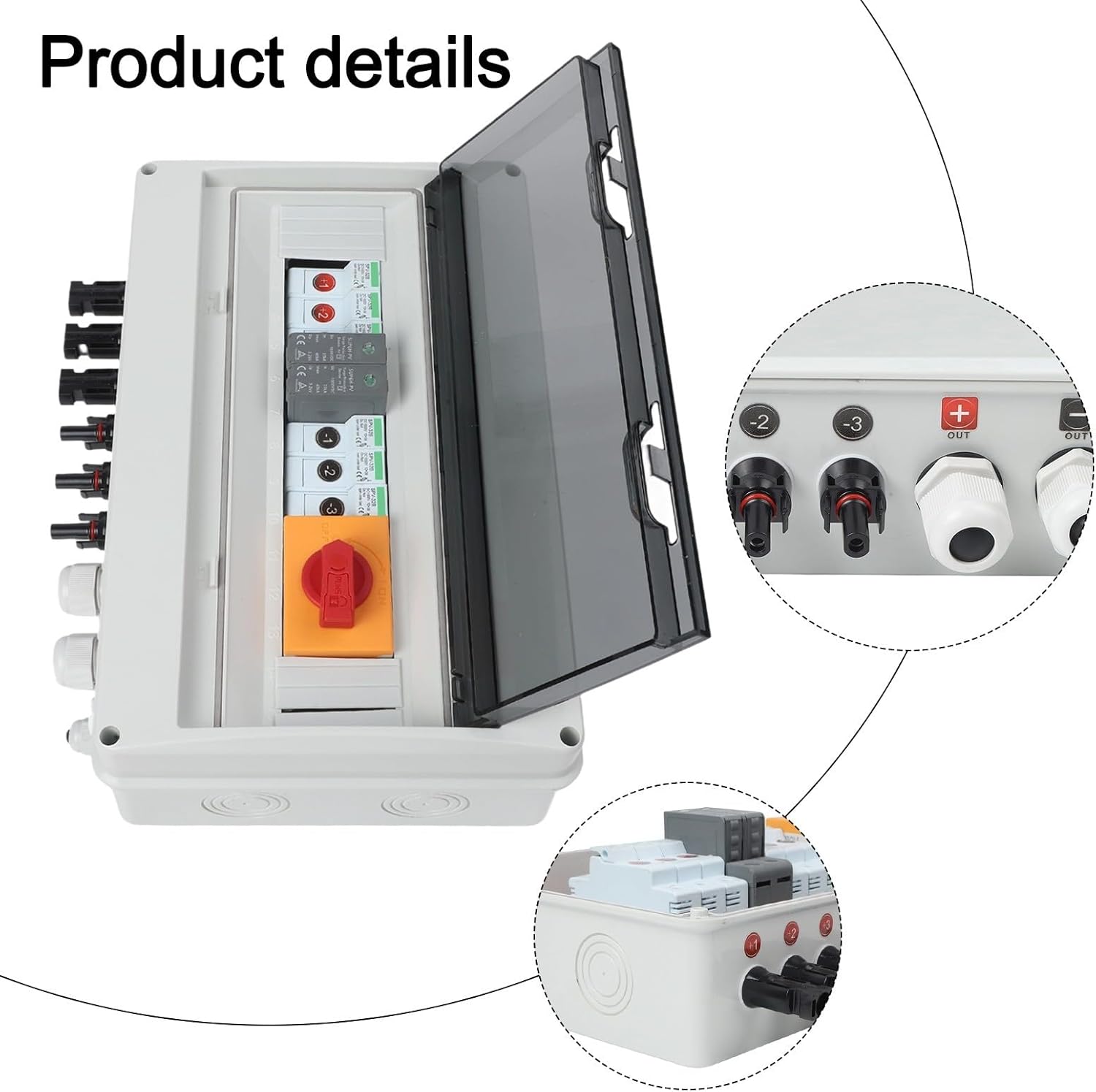 1000V 3 in 1 Out PV Combiner Box for 3 String Solar Photovoltaic Array, IP65 Waterproof Solar Power Accessory with DC MCB, Fuses and Isolating Switch for Residential Rooftop PV Systems