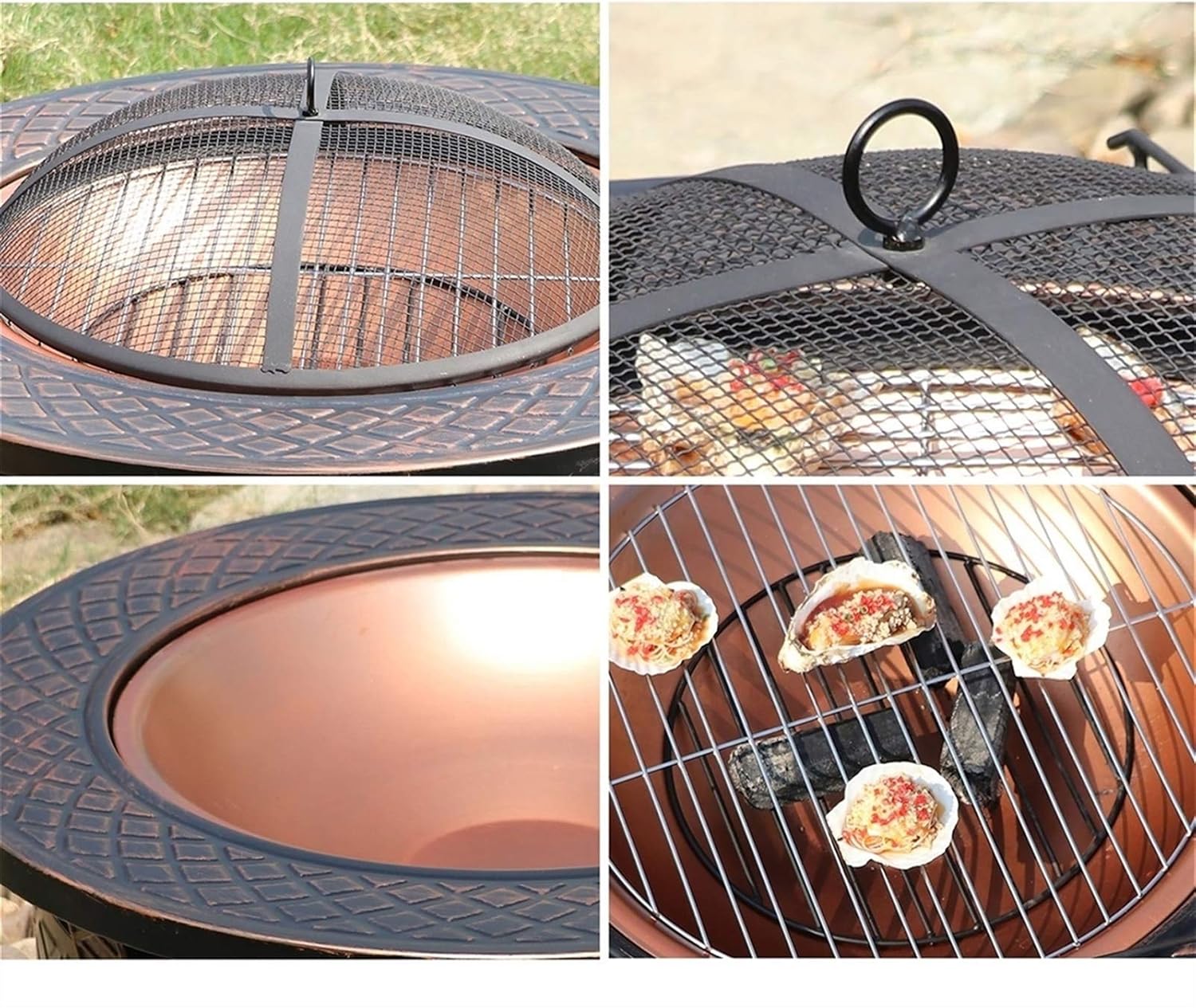 Fire Pits Outdoor 32-inch Bonfire Pit, Wood Burning Fire Bowl, Grill with Mesh Spark Screen Cover Grate Poker