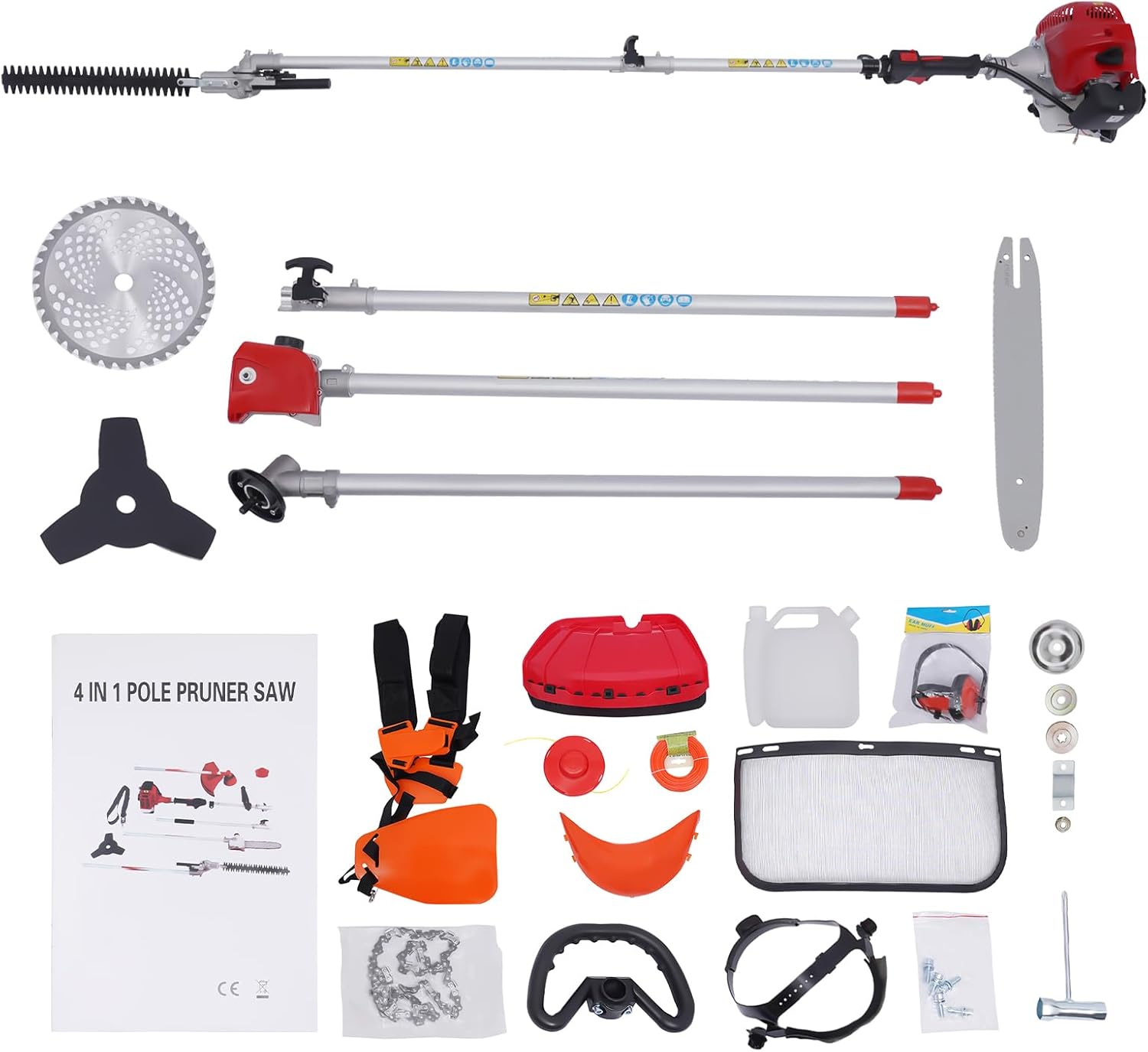 51.7CC 2-Stroke Electric Lawn Mower, Gasoline Powered Brushcutter, Handheld Electric Straight Shaft Lawn Mower, Gas Weeder