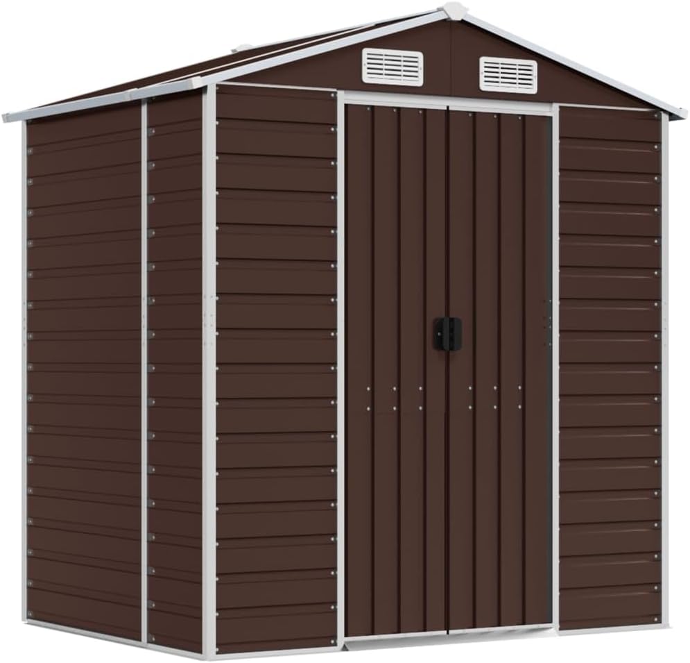vidaXL Brown Galvanized Steel Garden Shed 75.2