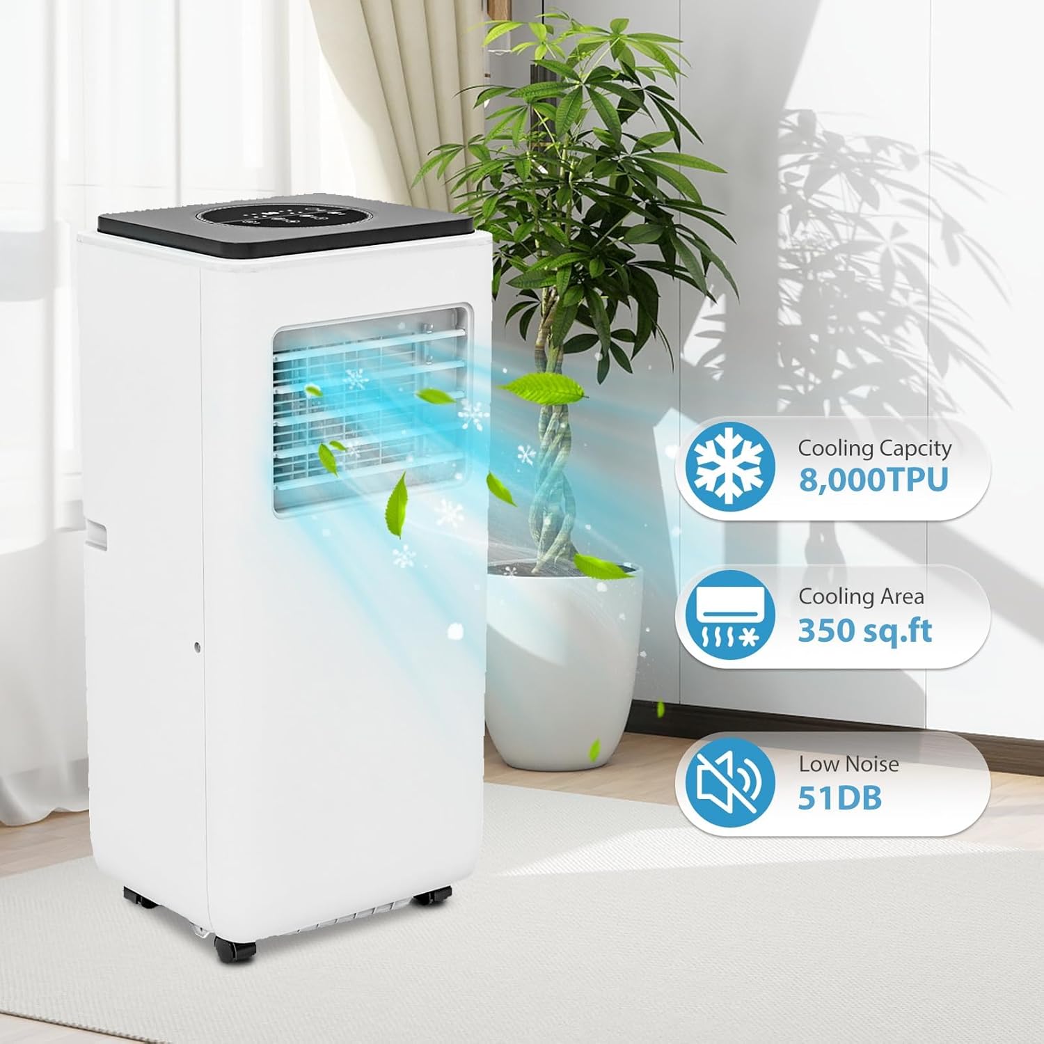 Portable Air Conditioner, 8000 BTU Freestanding Air Conditioner with Cool, 3-In-1 Cooling AC Unit with Fan & Dehumidifier, Air Conditioner Remote Control & Sleep Mode for Home, Office, Bedroom