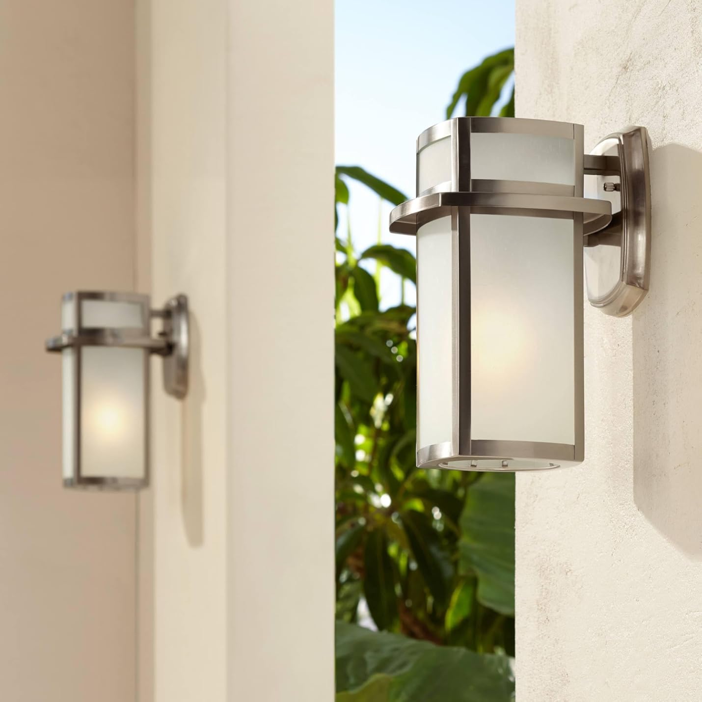 Possini Euro Design Delevan Modern Outdoor Wall Light Fixtures Set of 2 Brushed Nickel 11 1/4