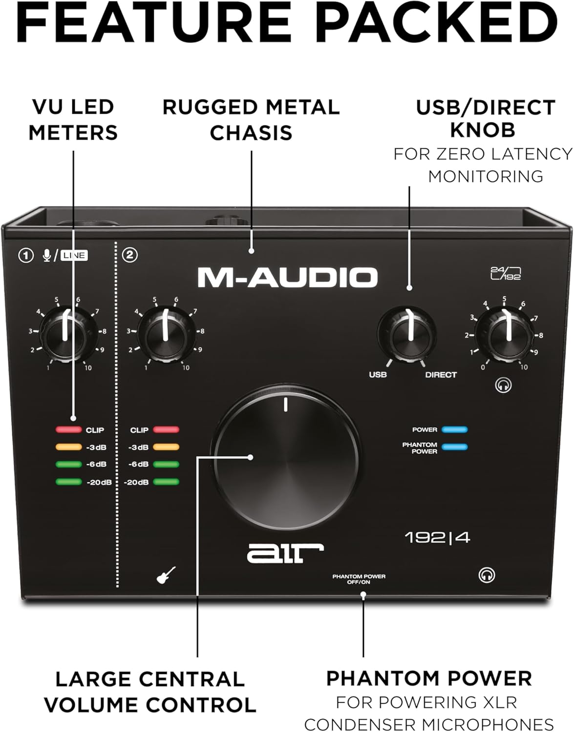 M-AUDIO AIR 192x4 USB-C Audio Interface for Recording, Podcasting, Streaming with Studio Quality Sound, 1 XLR in and Music Production Software