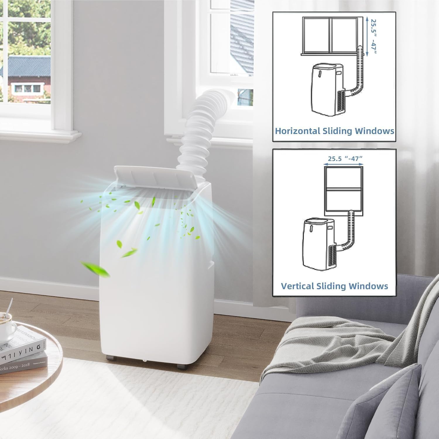 14000 BTU Portable Air Conditioner - Cools 750 Sq Ft, 3-in-1 Cooling/Fan/Dehumidifier with Remote & Timer, Quiet LED Display & Window Kit for Bedrooms/Dorms