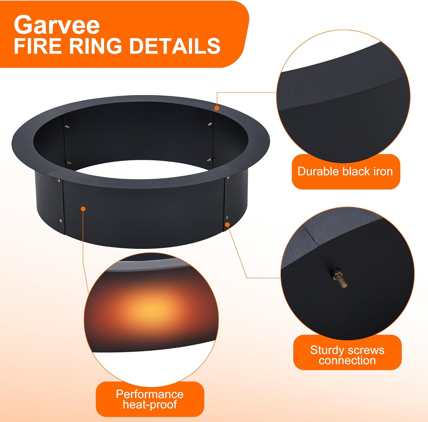GarveeLife Fire Pit Ring for Outside Fire Pit, 36
