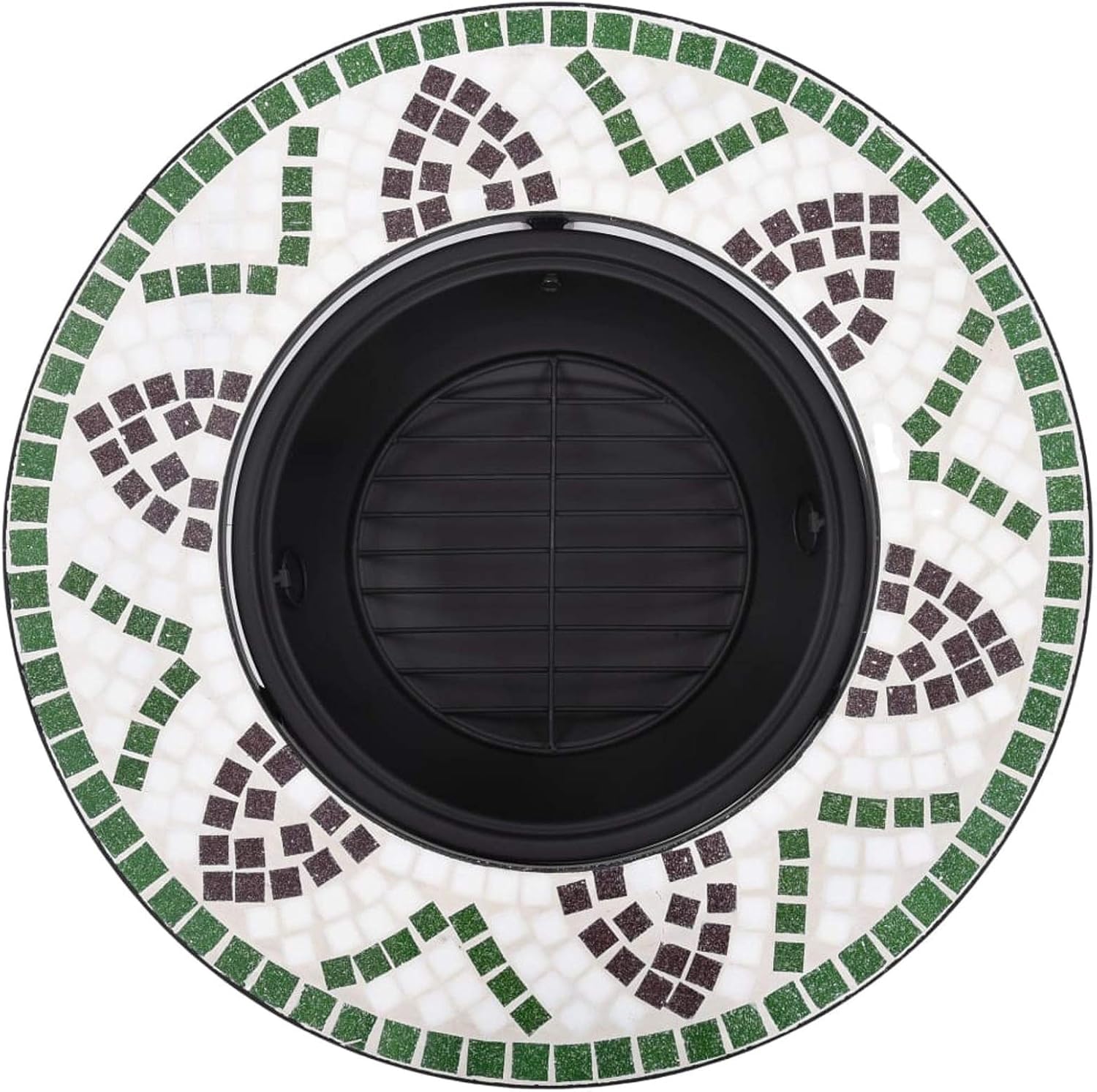Mosaic Fire Pit, Green Ceramic 26.8 Inch Steel Fire Bowl with Tabletop and Grid, for Garden and Patio Warmth and BBQ