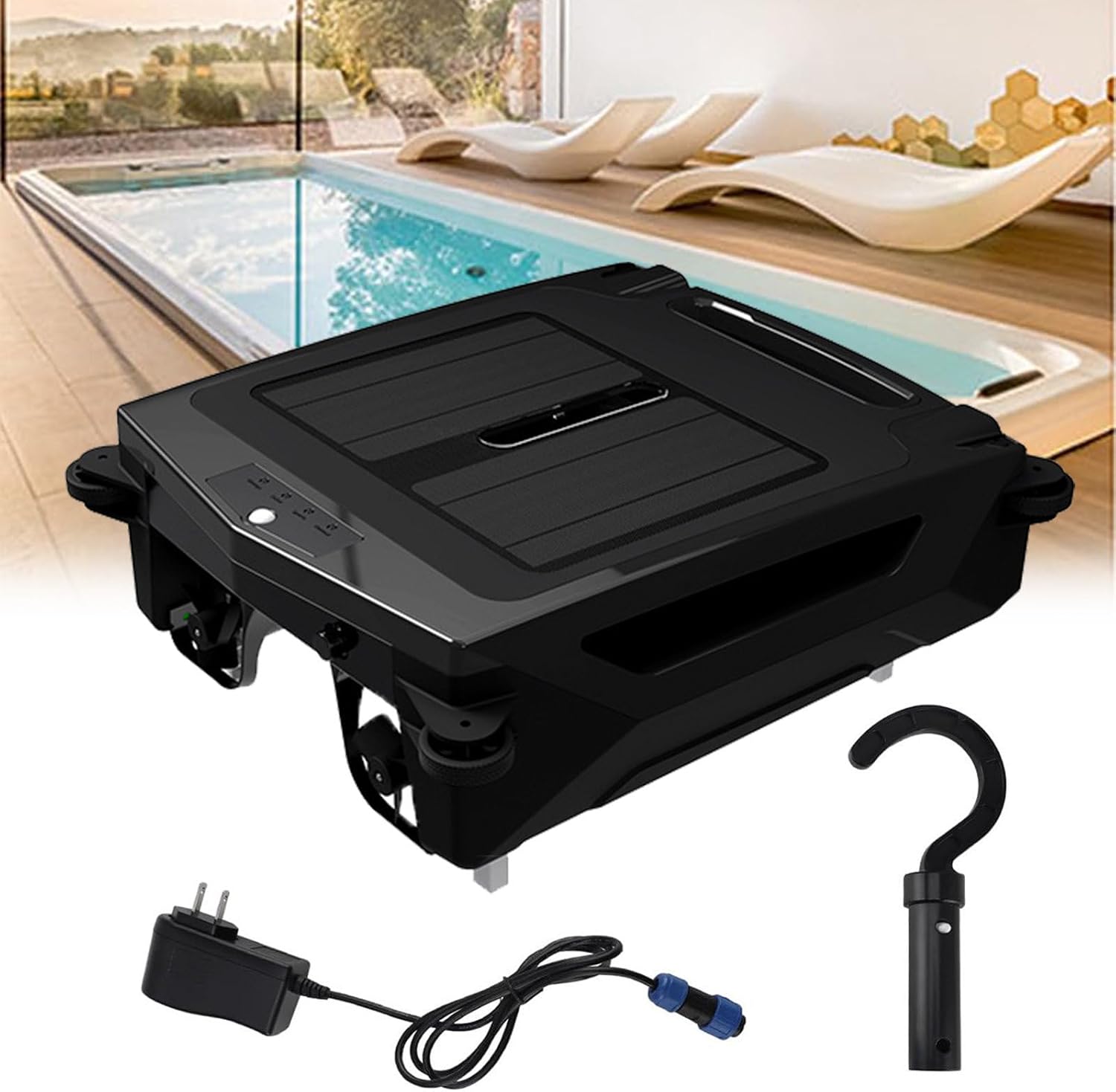 Solar Powered Automatic Robotic Pool Skimmer Cleaner, Cordless Pool Cleaner with Obstacle Avoidance, Day and Night Cleaning, Suitable for All Pools