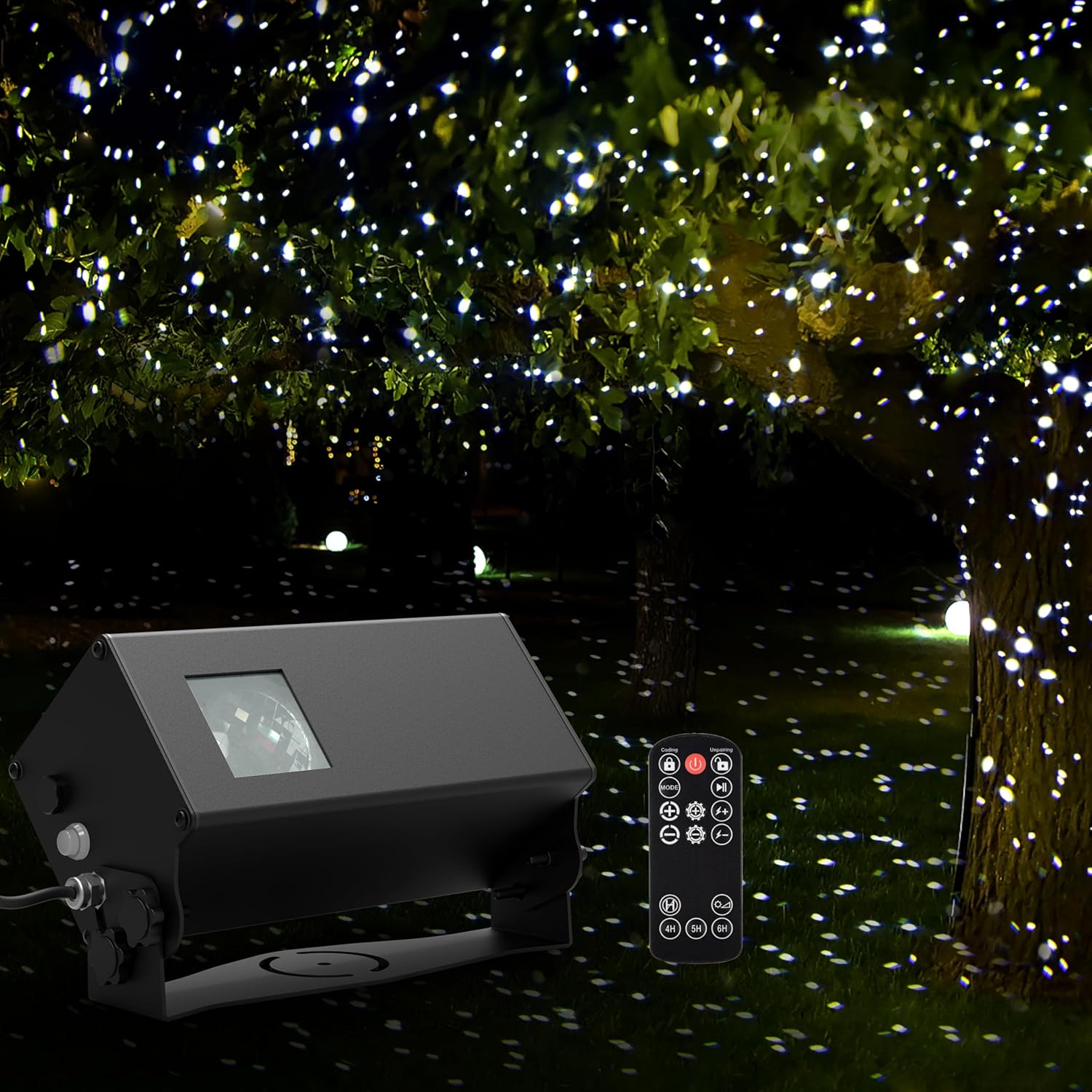 Outdoor Star Lights Projector, AIRIVO White Laser Fairy Lights Projector, Christmas Snowflake Projector 3 Lighting Modes Garden Light with Remote Control for Home, Patio,Landscape