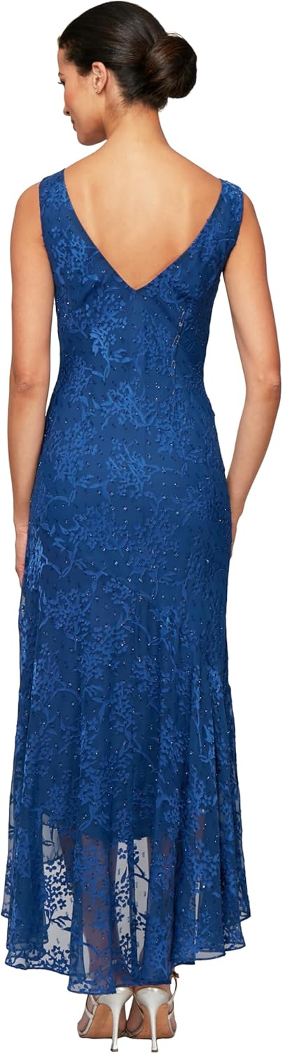 Alex Evenings Womens Sleeveless Printed Chiffon Midi Spring/Summer Mother of The Bride Dress with Jacket & High-Low Hemline