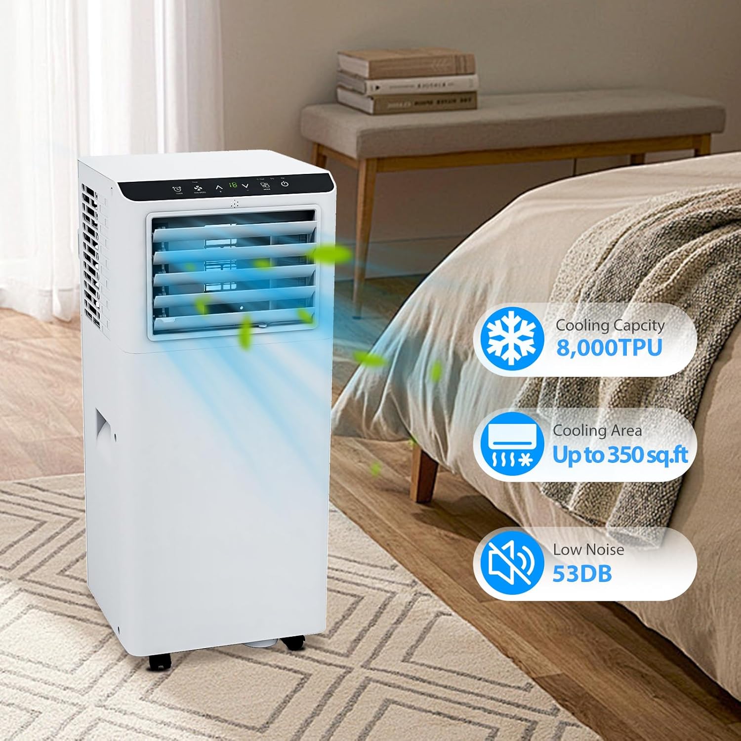 8,000 BTU Portable Air Conditioner, AC Unit with Built-In Cool, Dehumidifier & Fan Modes for Room Up to 350 Sq.Ft, Conditioner Remote Control, 24 Hour Timer, Installation Kit for Home/Offic
