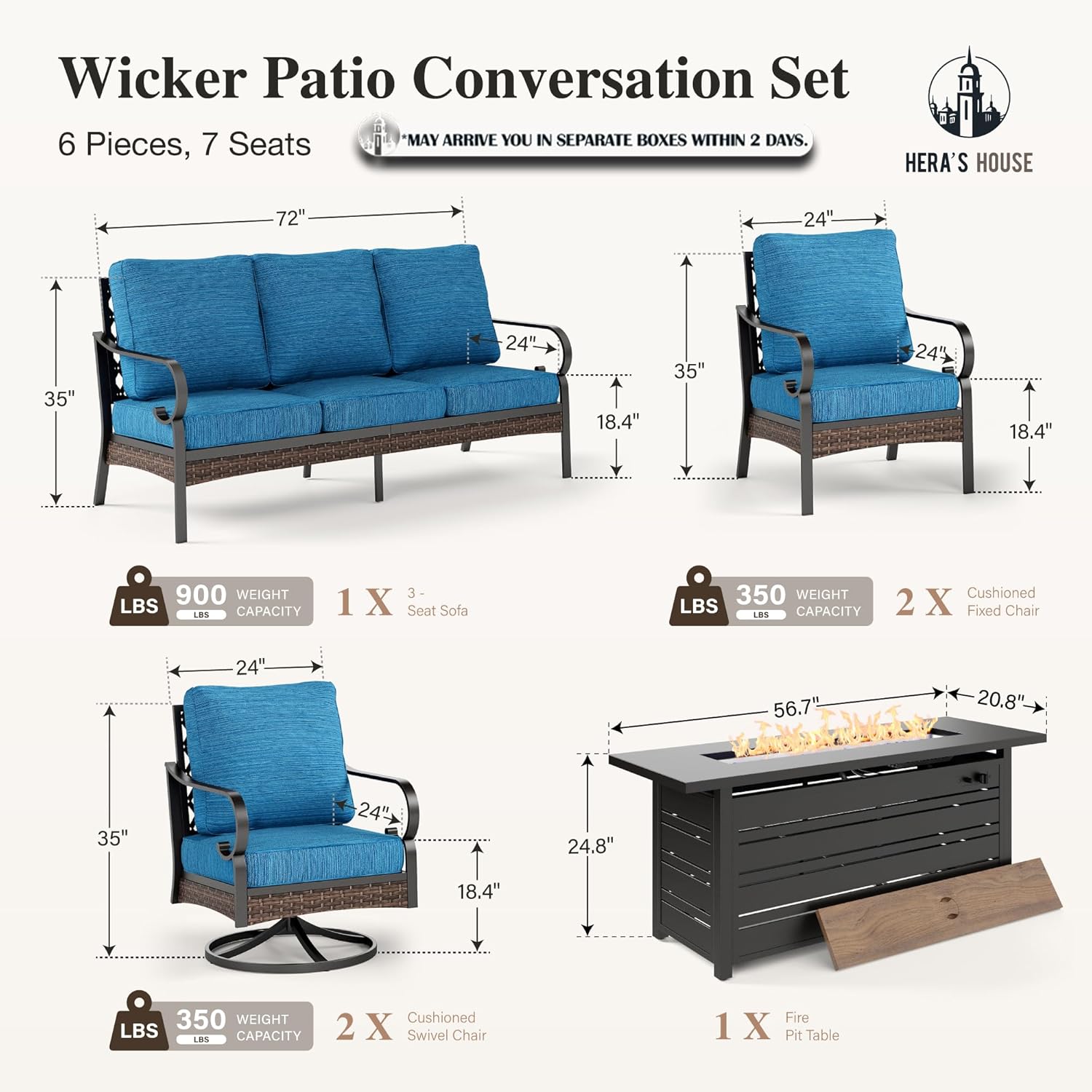 HERA'S HOUSE 6 Piece Metal Patio Furniture Set with 56