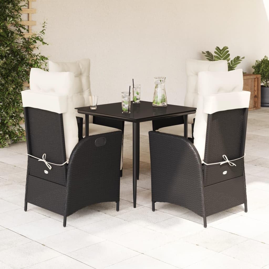 Furniture Sets 5 Piece Patio Dining Set with Cushions Black Poly Rattan,AllWeather Outdoor Dining and Lounging Set with Adjustable Reclining Chairs and Durable Table Garden Conversation Sets