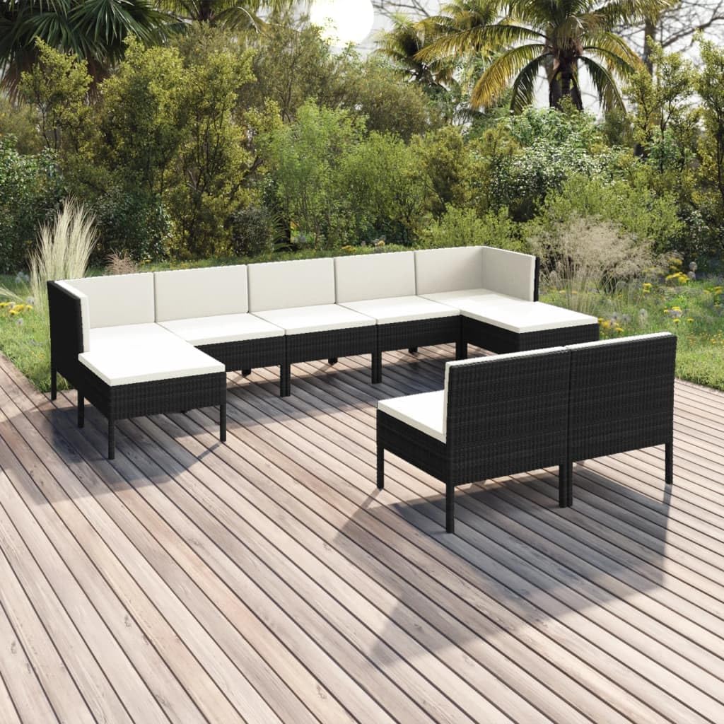 9 Piece Patio Lounge Set with Cushions Poly Rattan Black,Black Patio Lounge Set with Thick Cushions for Outdoor and Indoor Use Patio Furniture, Outdoor Furniture Sets