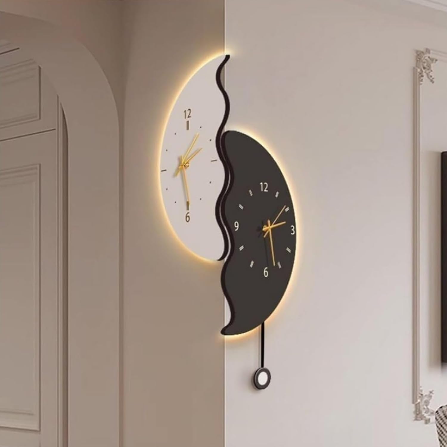 Double-Sided Corner Wall Clock with LED Light,Battery Operated Decorative Wall Clock,Modern Large Digital Wall Mount Clock for Living Room Bedroom Office(20.9