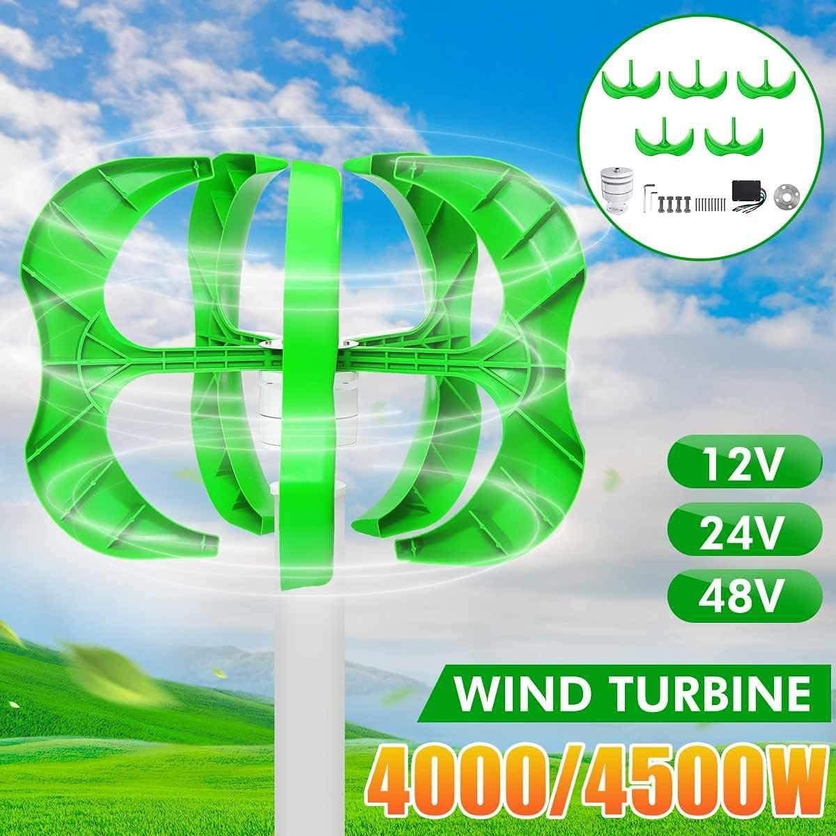 Wind Power Turbines Generator 12 24 48V 5 Blades Generator Lantern Wind Turbines Vertical Axis for Streetlight+Controller,4000w,48v