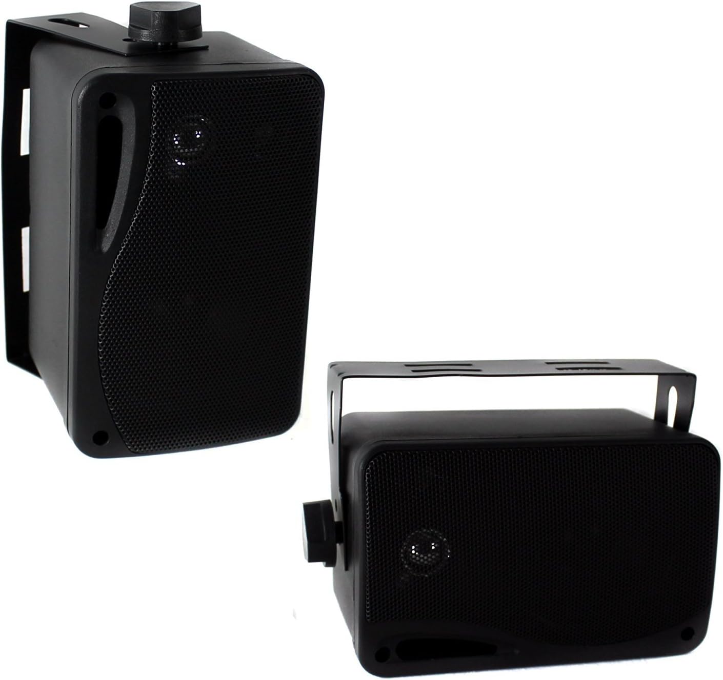 Pyle Wireless Bluetooth Stereo Receiver Amplifier, Dual Channel VHF Wireless Microphone System, 4X Pyle 3.5'' 200 Watt 3-Way Weather Proof Box Speakers - Black, 50Ft Speaker Wire - PA, Karaoke, DJ