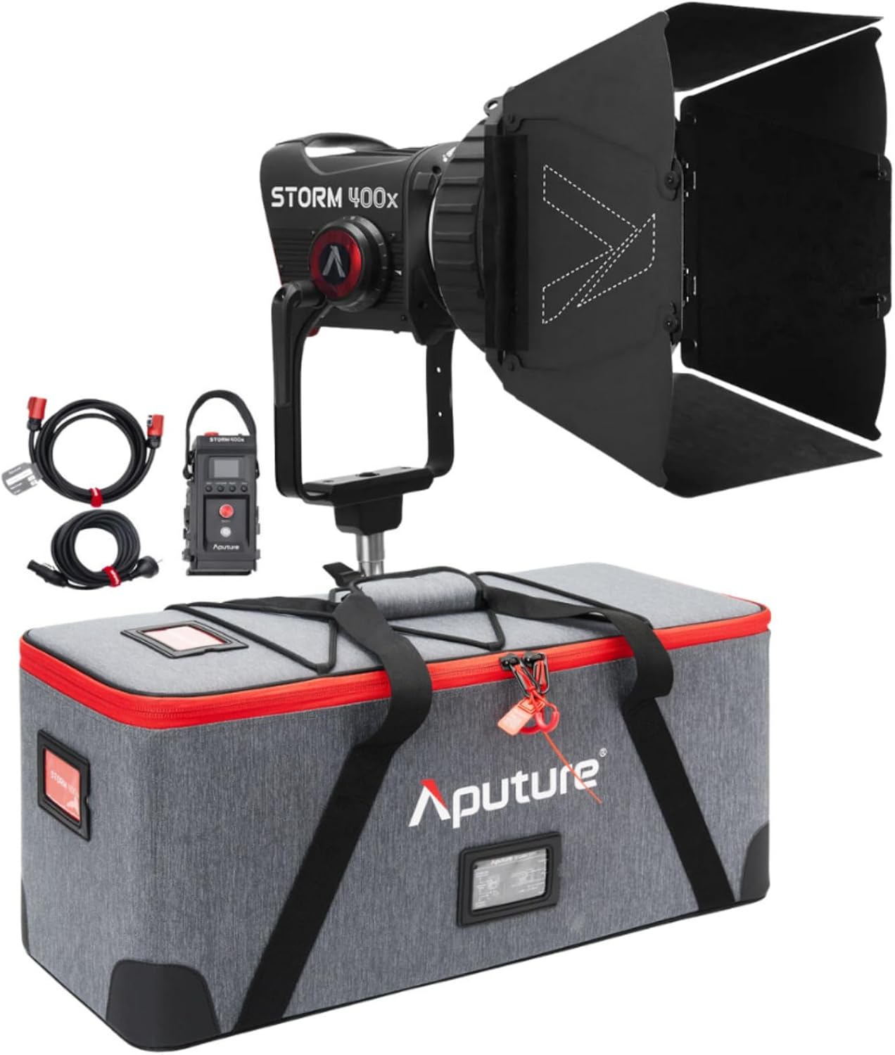 Aputure Storm 400x Tunable White LED Monolight with Color Tuning (V-Mount) and Aputure CF7 Fresnel and Barn Doors Kit (7-Inch)