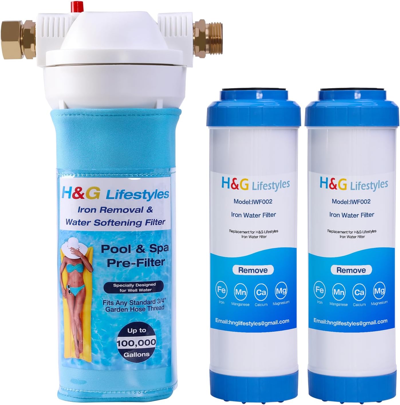H&G Lifesetyles Iron Filter for Garden Hose with Iron Filter Replacement,Water Softener for Filling Hot Tub Spa Pool