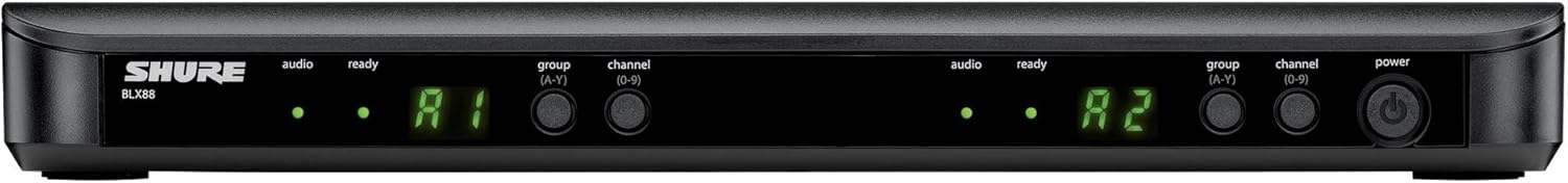 Shure BLX288/PG58 Wireless Microphone System - 14-Hour Battery Life, 300 ft Range, UHF | Includes (2) PG58 Handheld Vocal Mics, Dual Channel Receiver | H10 Band (BLX288/PG58-H10)