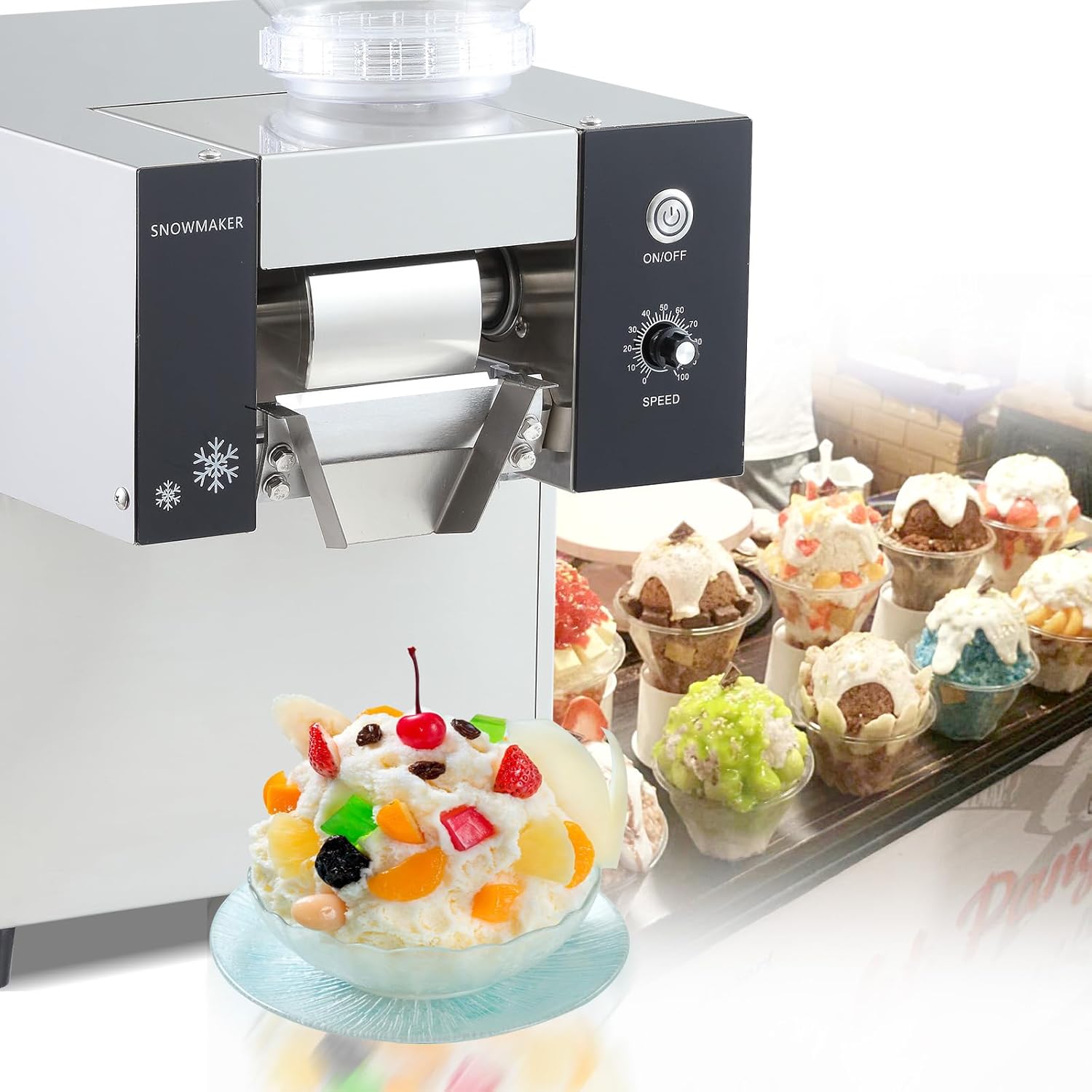 Kolice Automatic Electric Ice Shaved Machine, Snowflake Ice Shaver, 198lbs/day Snowflake Ice Machine, Air Cooling for Home, Parties, Food Truck, Restaurant, Milktea Shops,etc