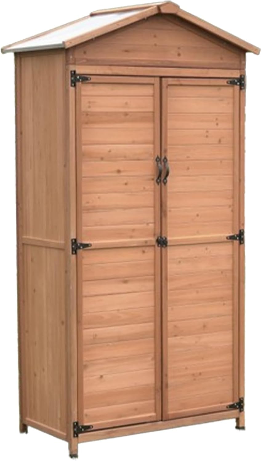 Compact Tool Cabinet, Garden Tool Storage Cabinet, Indoor Lockable Cabinets with Shelves and Doors for Backyard Bathroom Kitchen Garage Balcony Garden Patio (Latte 99 * 60 * 190cm)