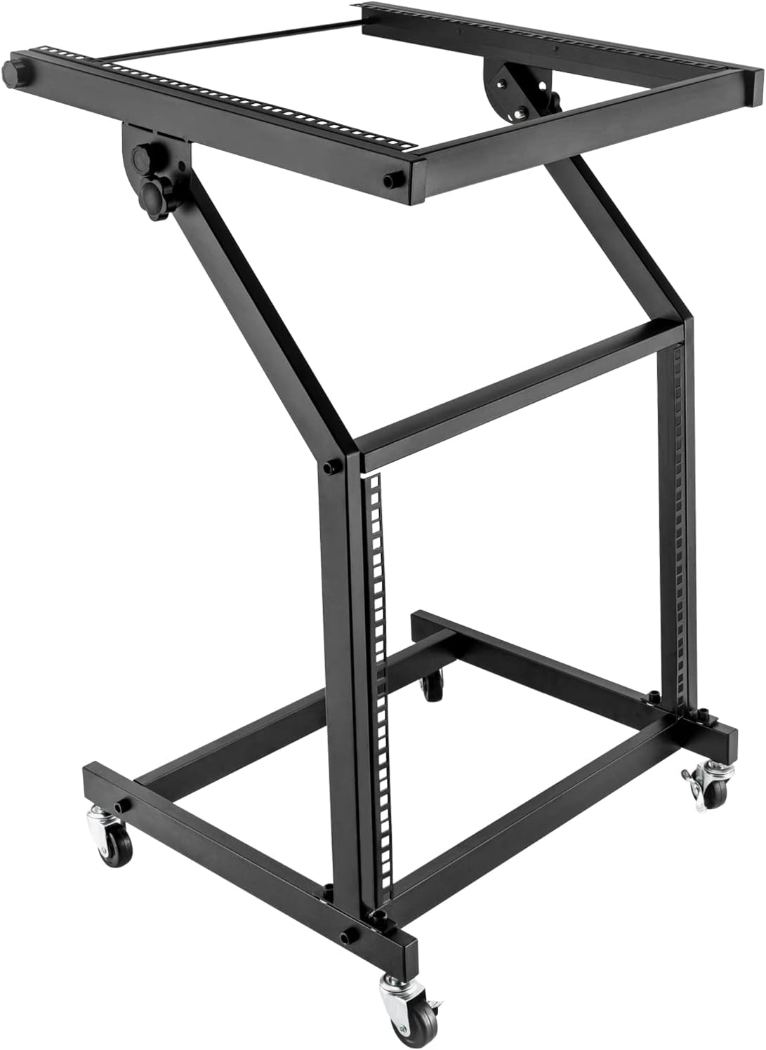 9U Black Rolling Rack-Mount Mixer Case Stand, Studio/DJ Equipment Cart with 4 Locking Wheels, Heavy-Duty Steel Frame, Perfect for Stage Amps, Mixers, Studio Gear, Home or Office Use