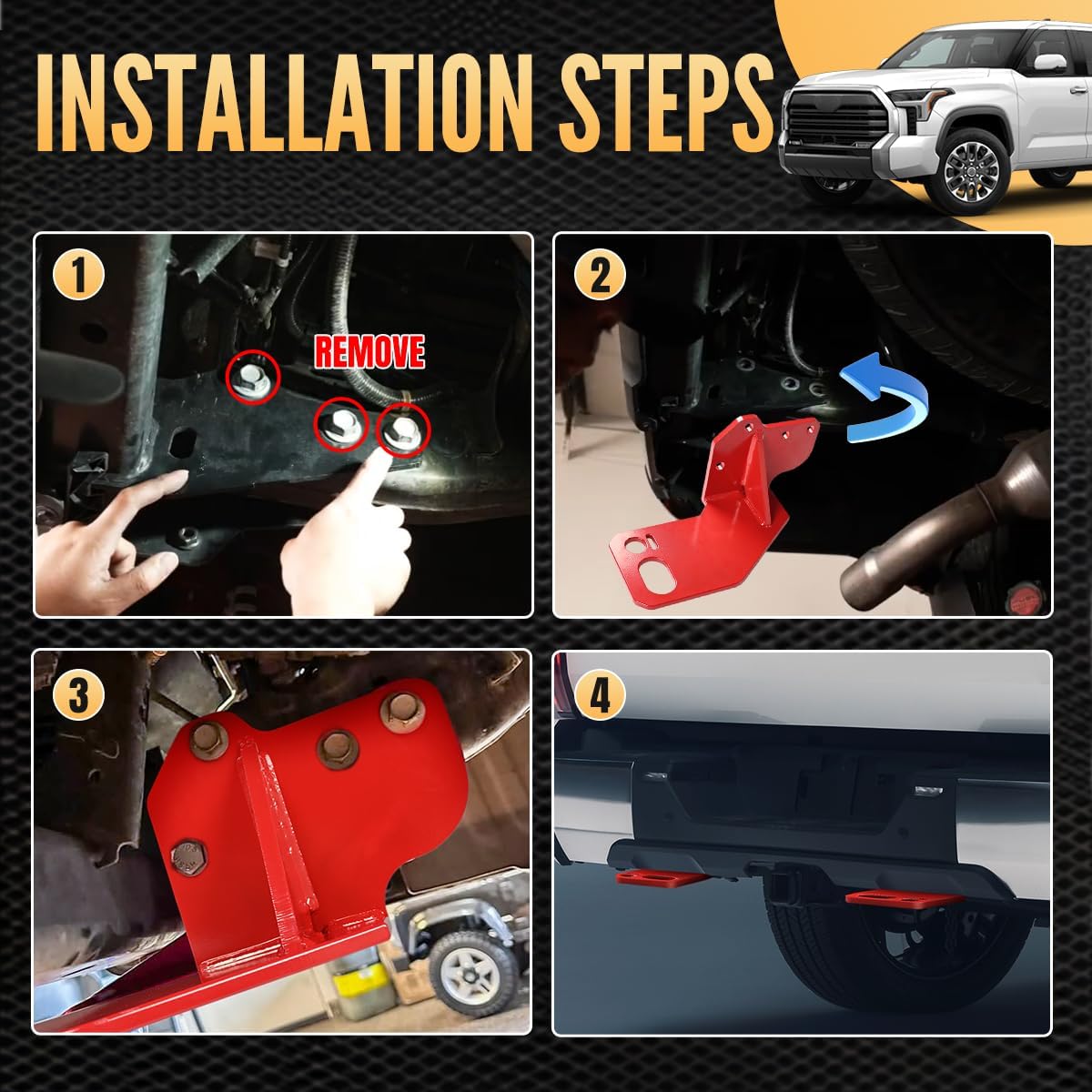 Rear Recovery Points, 2PCS Shackle Hitch Receiver Trailer Tow Hook Receiver Tow Point Kit Accessories for Toyota Tundra 2022 2023 2024 2025 (Red)