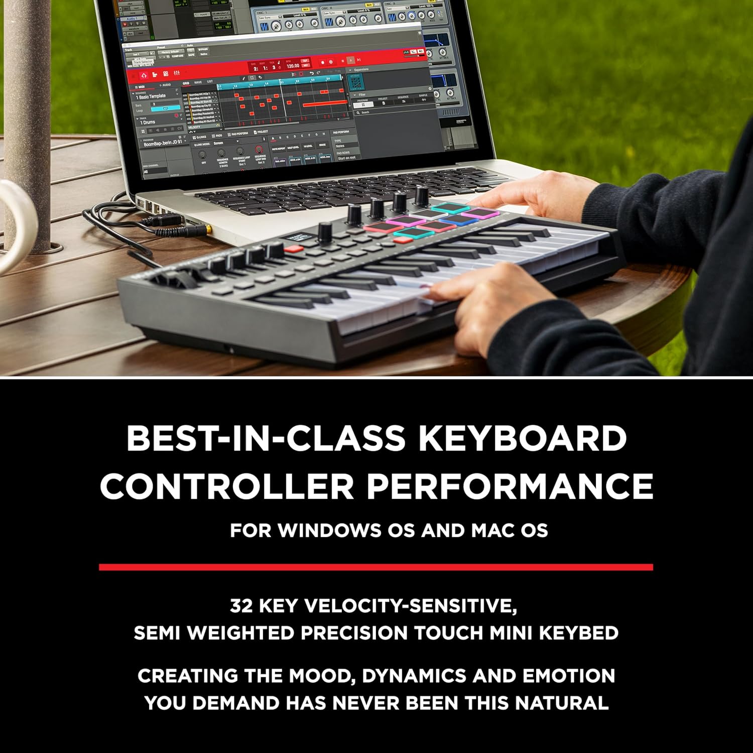 M-AUDIO Oxygen Pro Mini 32-Key USB MIDI Keyboard Controller for MacOS and WinOS, with Beat Pads, Assignable Knobs and Faders, and Native Instruments Sound Pack (NKS Integration)