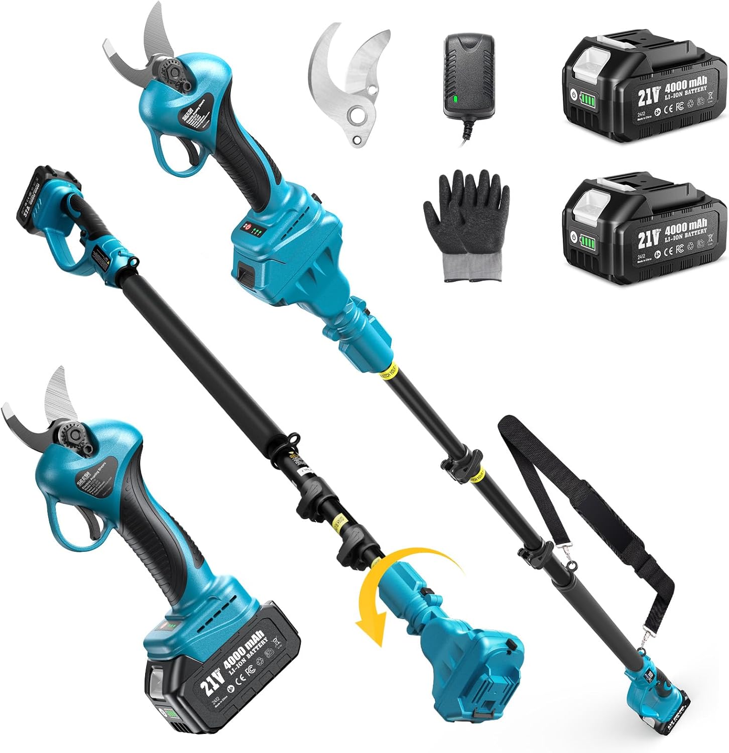 Seesii 2-in-1 Cordless Electric Pruning Shears with Pole, 15Ft Reach, 1.2