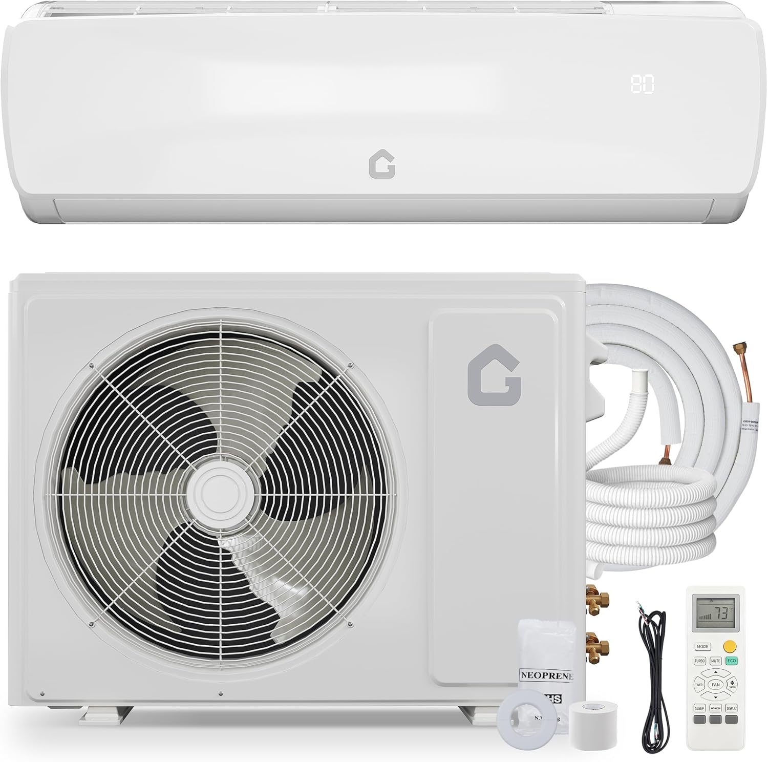 18000 BTU Mini Split Air Conditioner Heat Pump, 19 SEER2 208/230V Energy Efficient Inverter Ductless System Cools Up to 1250 Sq.Ft, Pre-Charged Condenser, Complete Installation Kit