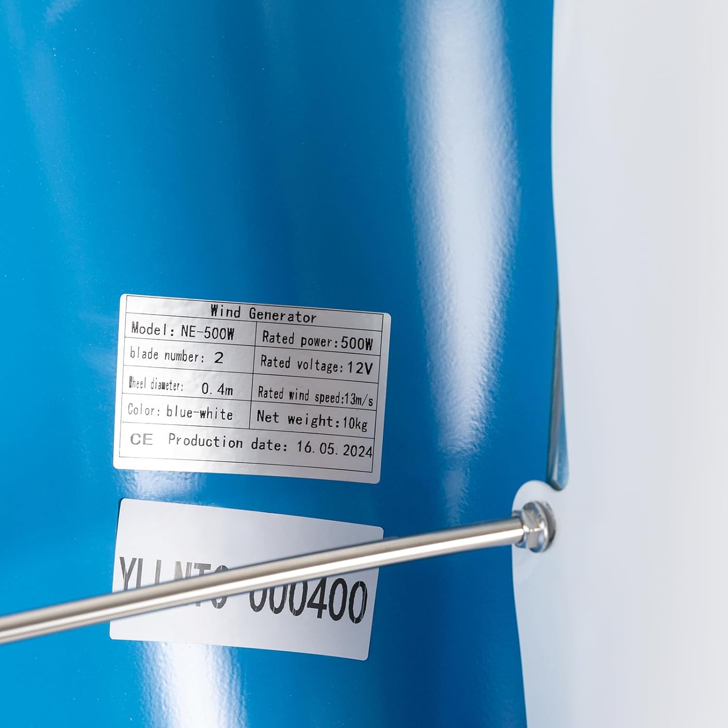 Vertical Axis Wind Turbine 500W 12V Permanent Magnet Generator 2-Blades For Home, Corporate And Industrial W/Controller, Blue&White