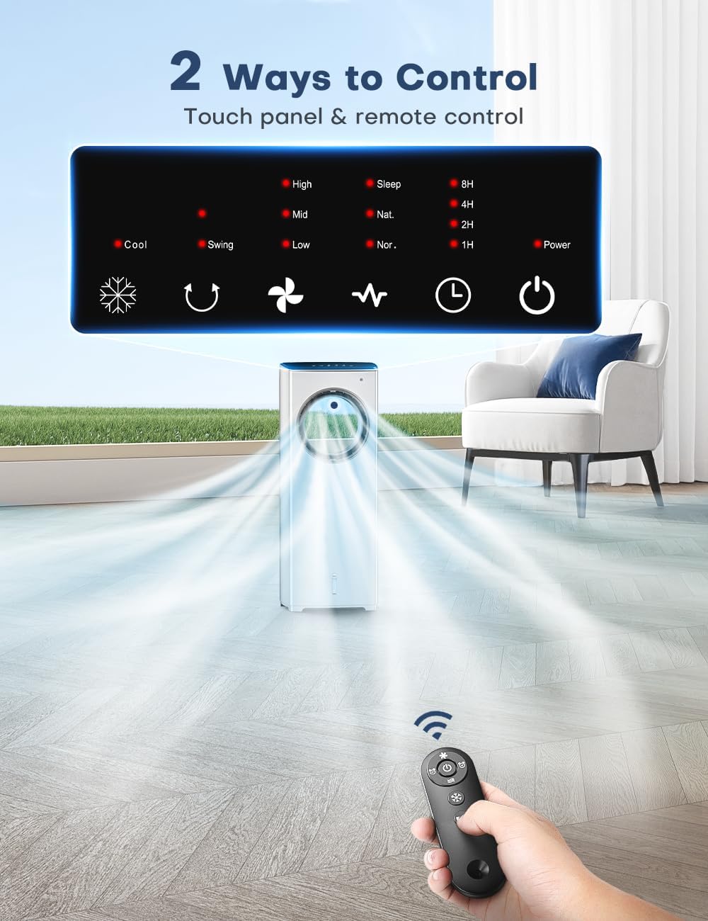 BALKO 3 IN 1 Portable Air Conditioners, 32 INCH Evaporative Air Cooler for Room w/Sleep/Natural/Normal Mode, 3 Speeds, Remote & 1-8H Timer for Auto-Off, 1 Gal Water Tank, Swamp Cooler Bedroom Indoor