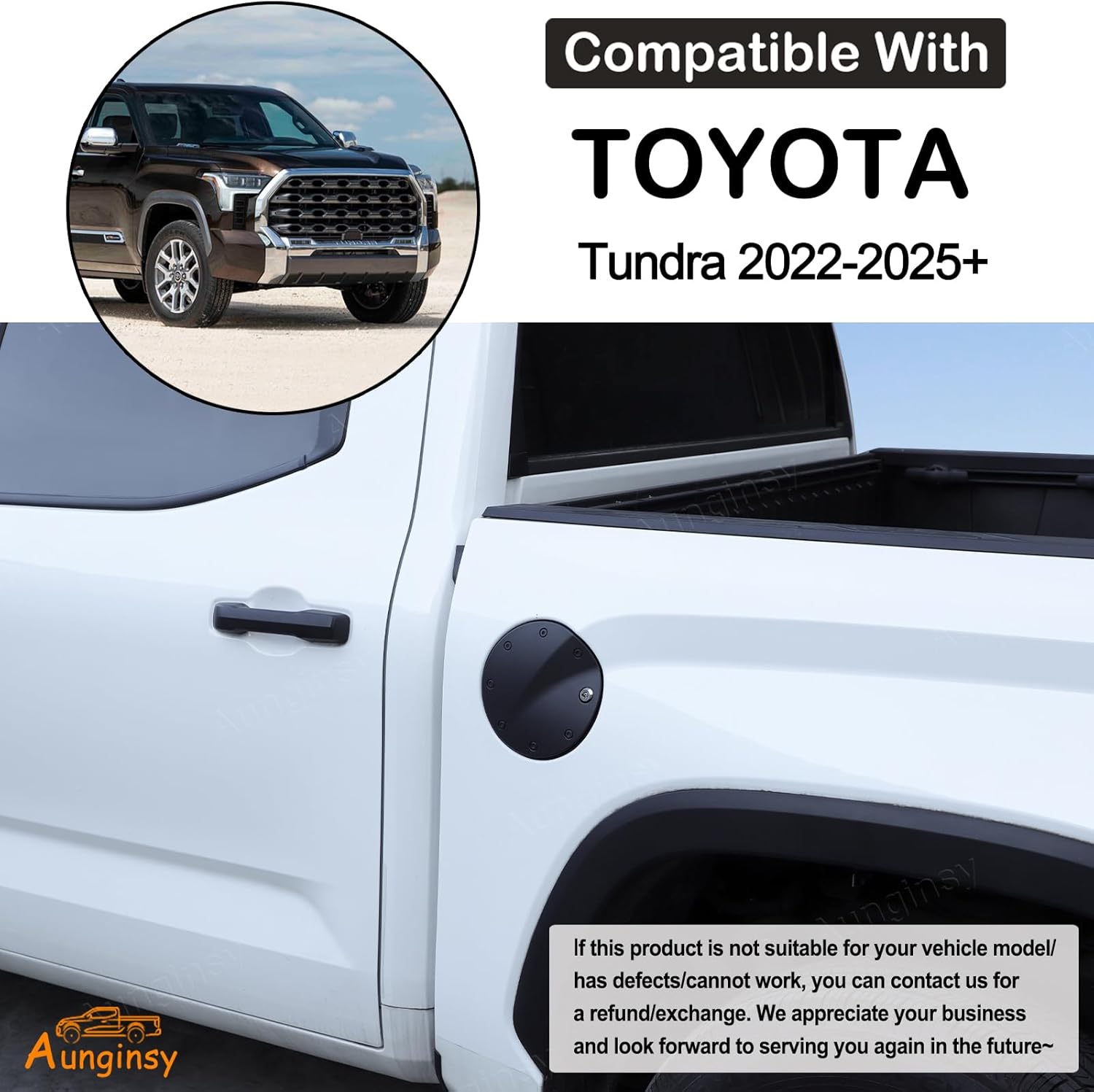 Aunginsy Fuel Tank Cap Replacement Anti-theft Lock Cap Compatible with Toyota Tundra 2022-2025 Car Door Fuel Tank Cover W/Lock Gas Caps Tank Trim Cover Fuel Filler Protector with Key/Lock Accessories