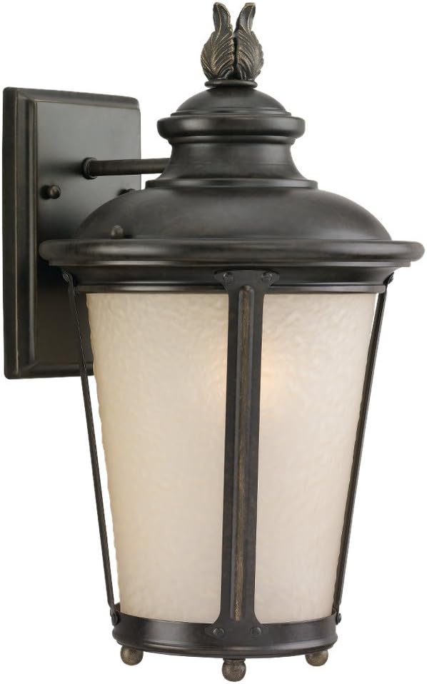 Sea Gull Lighting 88241-780 Outdoor Sconce with Etched Hammered with Light Amber Glass Shades, Burled Iron Finish