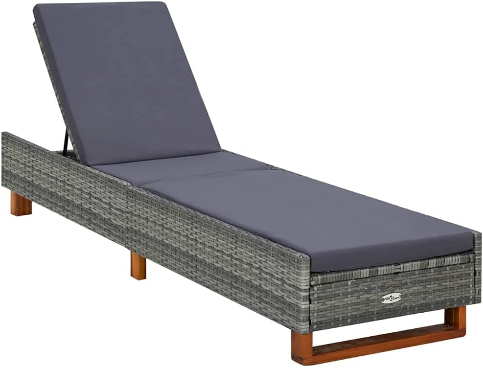 Patio Lounges Sunbed with Cushion Poly Rattan Gray