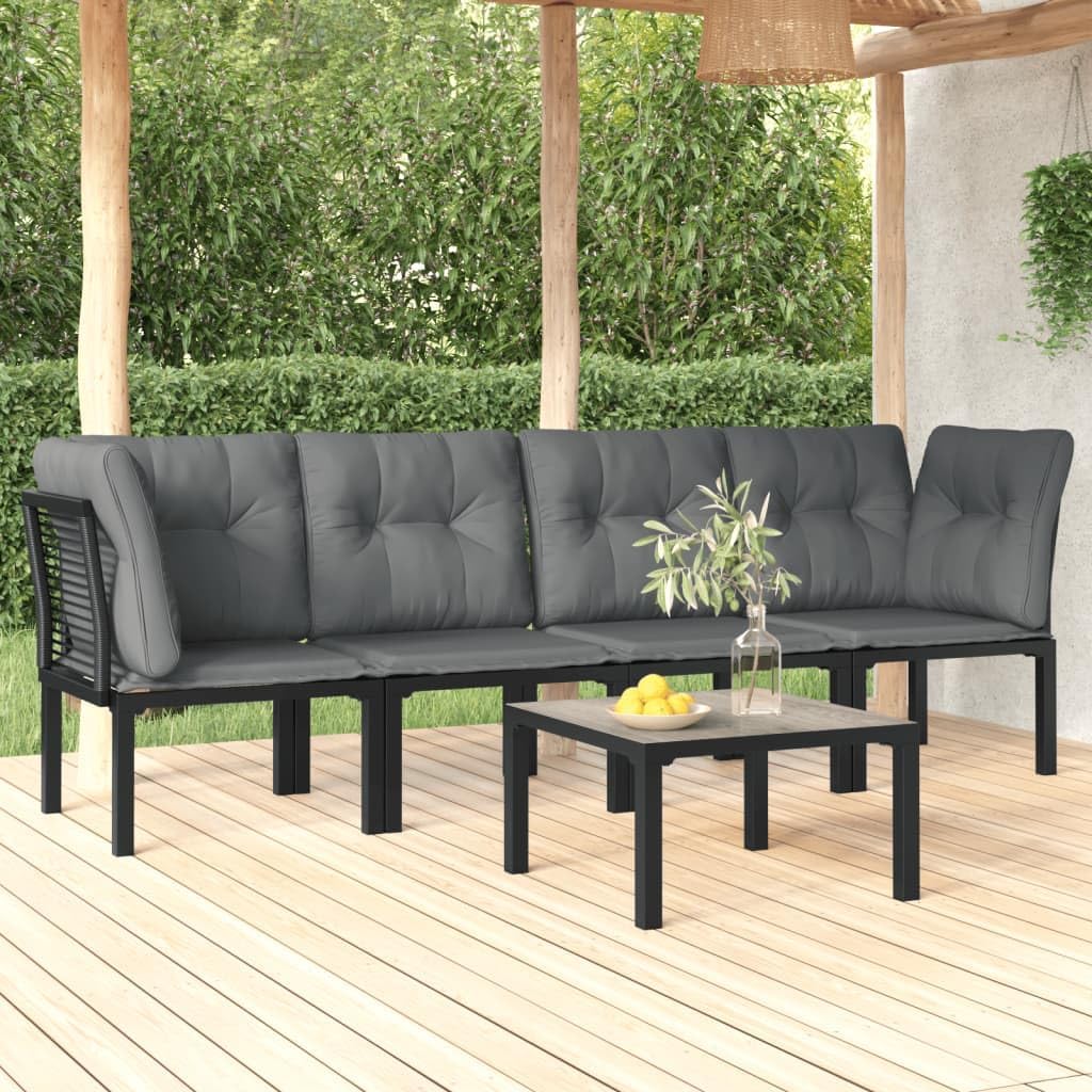 5 Piece Patio Lounge Set Black and Gray Poly Rattan,Premium Outdoor Lounge Set: Weather Resistant, Modular, and UltraComfortable Patio Furniture, Outdoor Furniture Sets